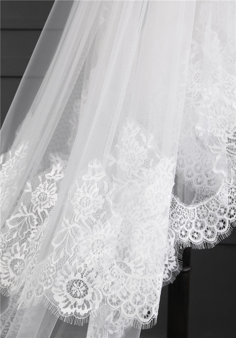 Wedding Veil Two-Tier Tulle Lace Edge Chapel Veils Appliques TS91024