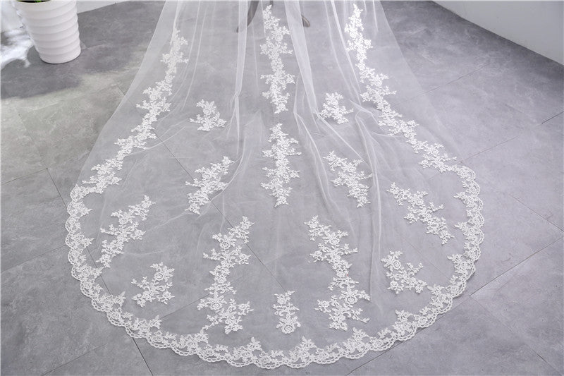 Wedding Veil Two-Tier Tulle Lace Edge Cathedral Veils Appliques TS91027