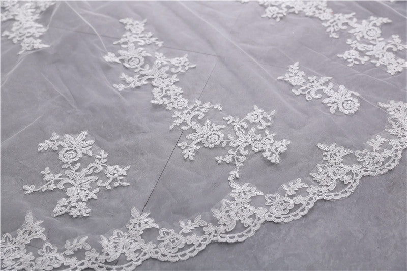 Wedding Veil Two-Tier Tulle Lace Edge Cathedral Veils Appliques TS91027