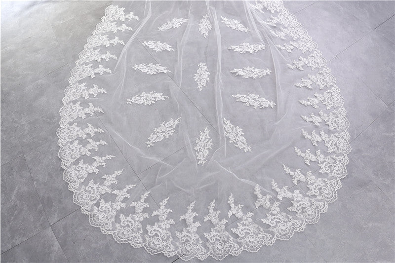 Wedding Veil Two-Tier Tulle Lace Edge Chapel Veils Appliques TS91047