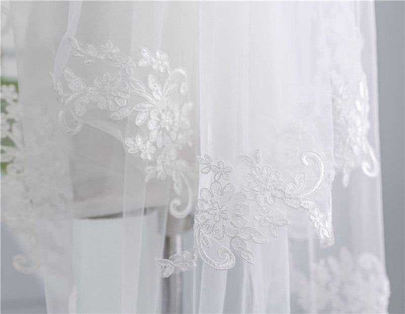 Wedding Veil Two-Tier Tulle Lace Edge Elbow Bridal Veils Appliques TS91025