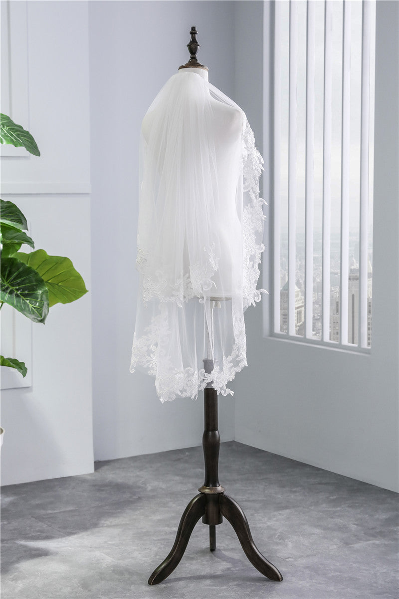 Wedding Veil Two-Tier Tulle Lace Edge Elbow Bridal Veils Appliques TS91025