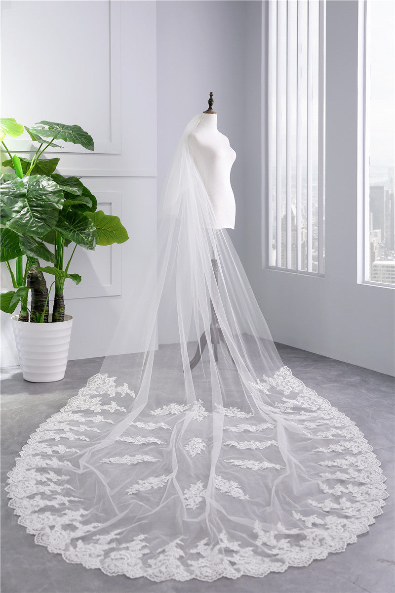 Wedding Veil Two-Tier Tulle Lace Edge Chapel Veils Appliques TS91047