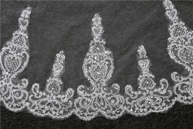 Wedding Veil One-Tier Lace Edge Tulle Cathedral Veils Appliques TS9002