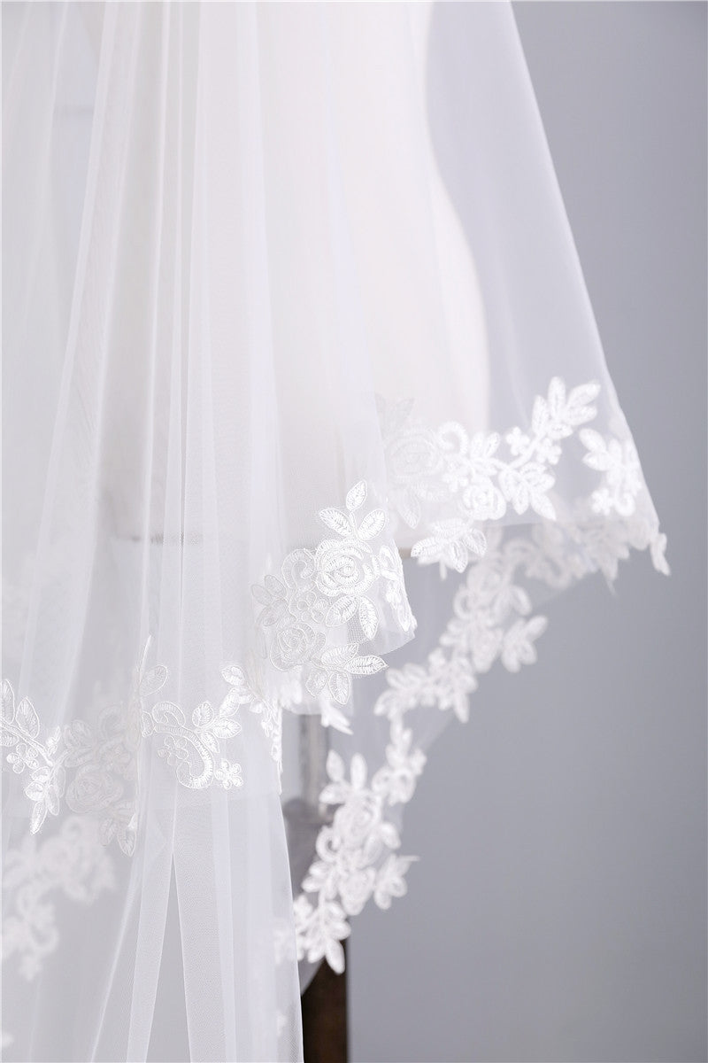 Wedding Veil Two-Tier Tulle Lace Edge Chapel Veils Appliques TS91007