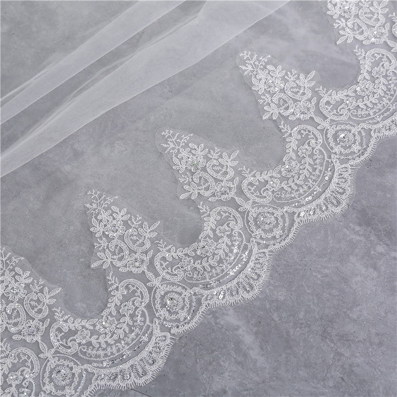 Wedding Veil One-Tier Tulle Lace Edge Chapel Veils Appliques TS91004