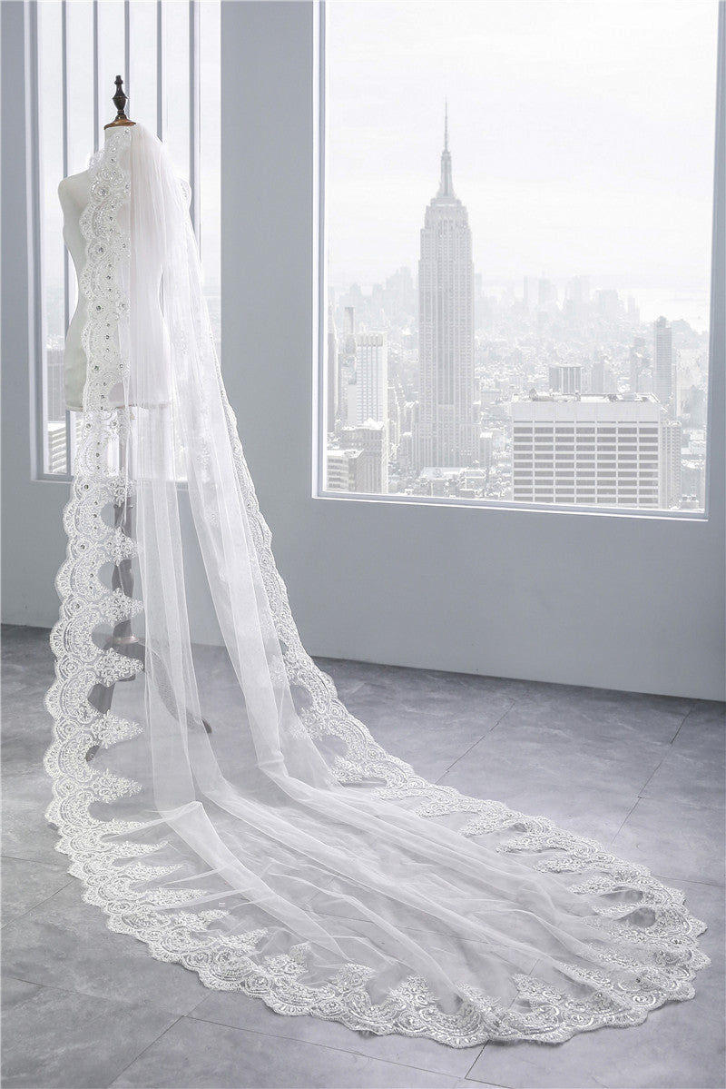 Wedding Veil One-Tier Tulle Lace Edge Chapel Veils Appliques TS91004