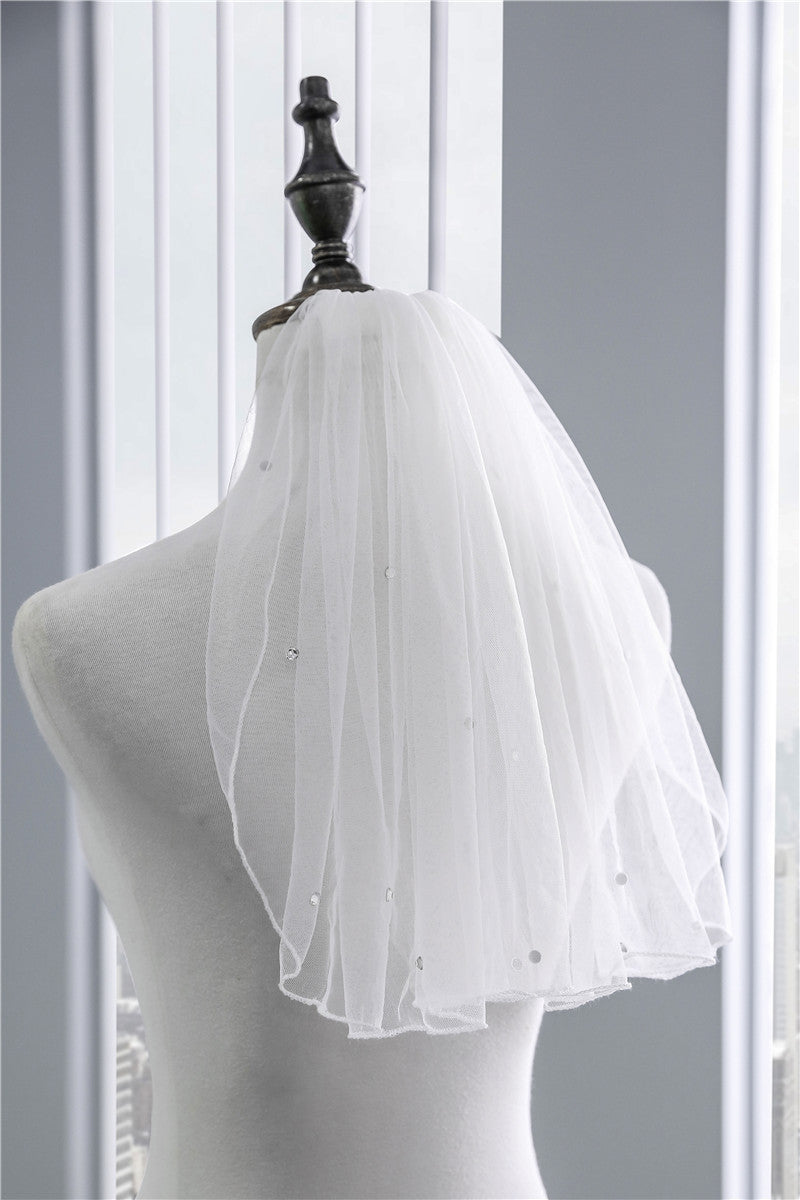 Wedding Veil One-Tier Tulle Pencil Edge Shoulder Veils Sequins TS91005