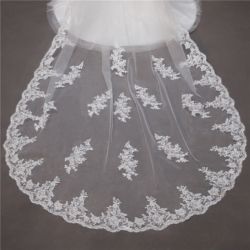 Wedding Veil Two-Tier Tulle Lace Edge Chapel Veils Appliques TS91006