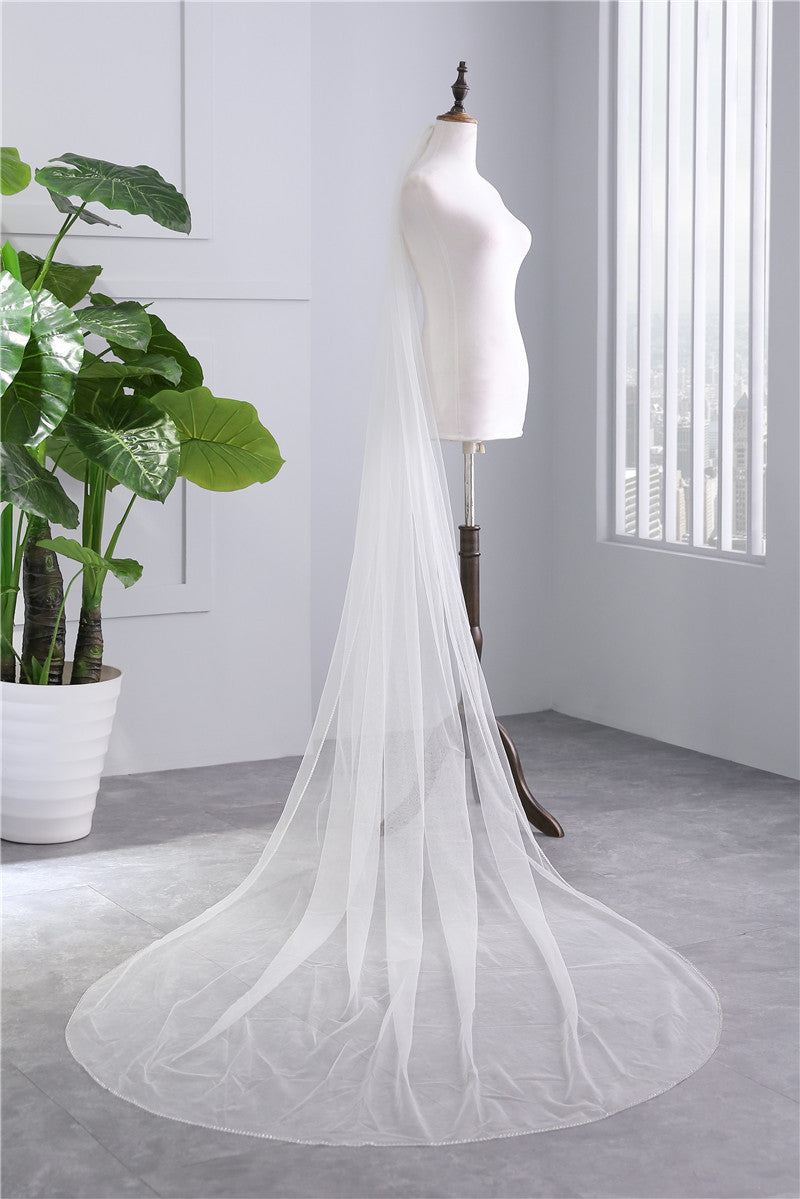 Wedding Veil One-Tier Tulle Beading Edge Chapel Veils TS91011