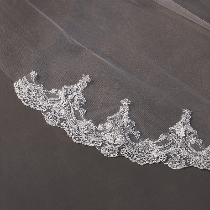 Wedding Veil One-Tier Tulle Lace Edge Chapel Veils Appliques TS91012