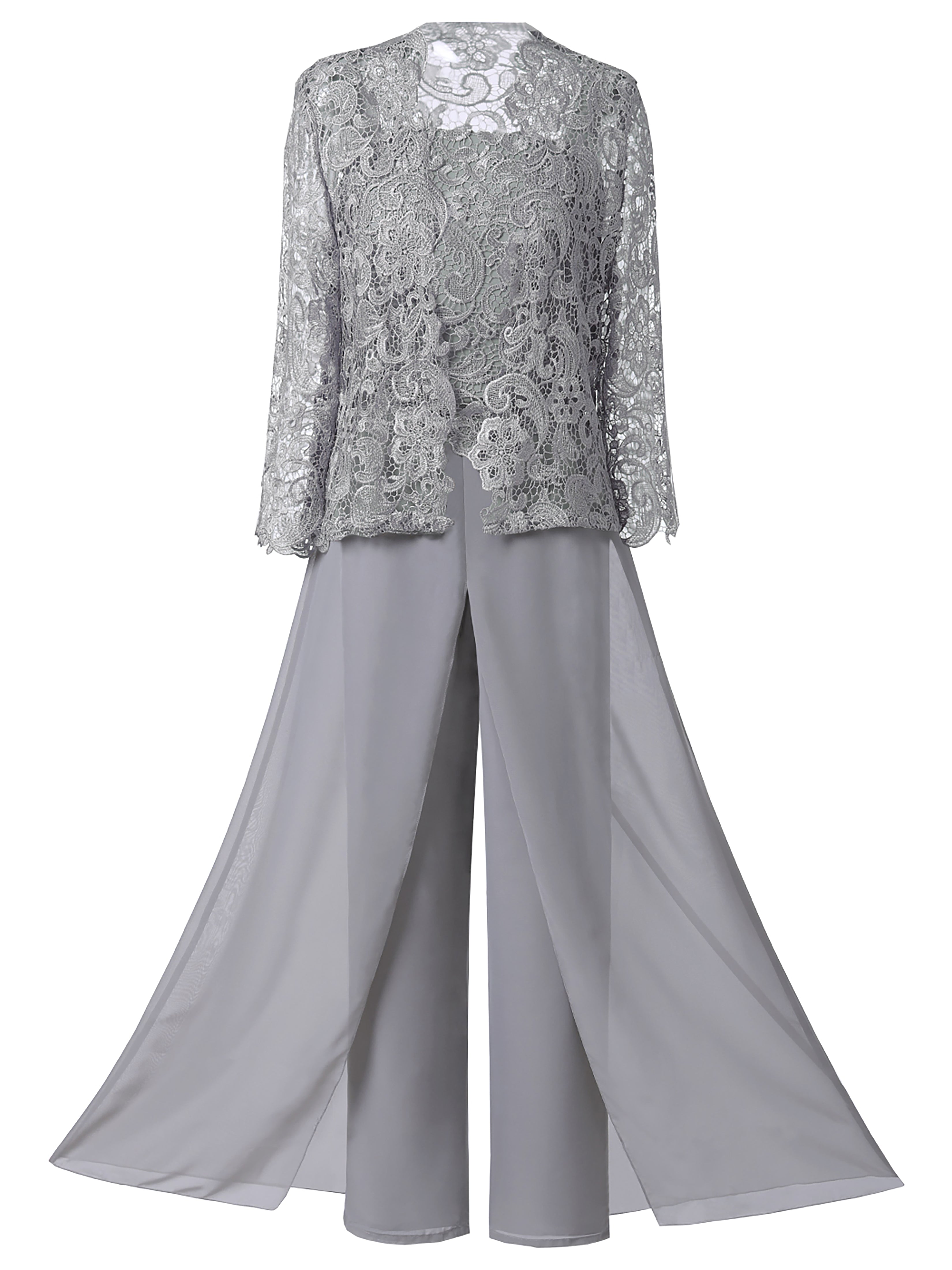 3 Pieces Lace Mother Of the Bride Dress Pants Suits, Steel_Grey 3 Pieces Lace Mother Of the Bride Dress Pants Suits, Steel_Grey