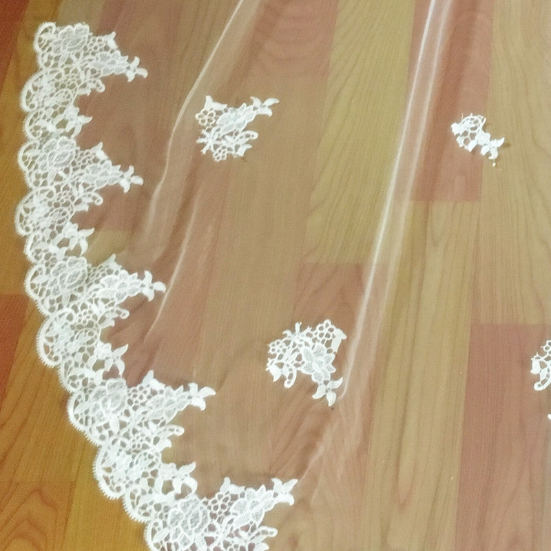 Wedding Veil Two-Tier Lace Edge Tulle Cathedral Veils Appliques TS9017