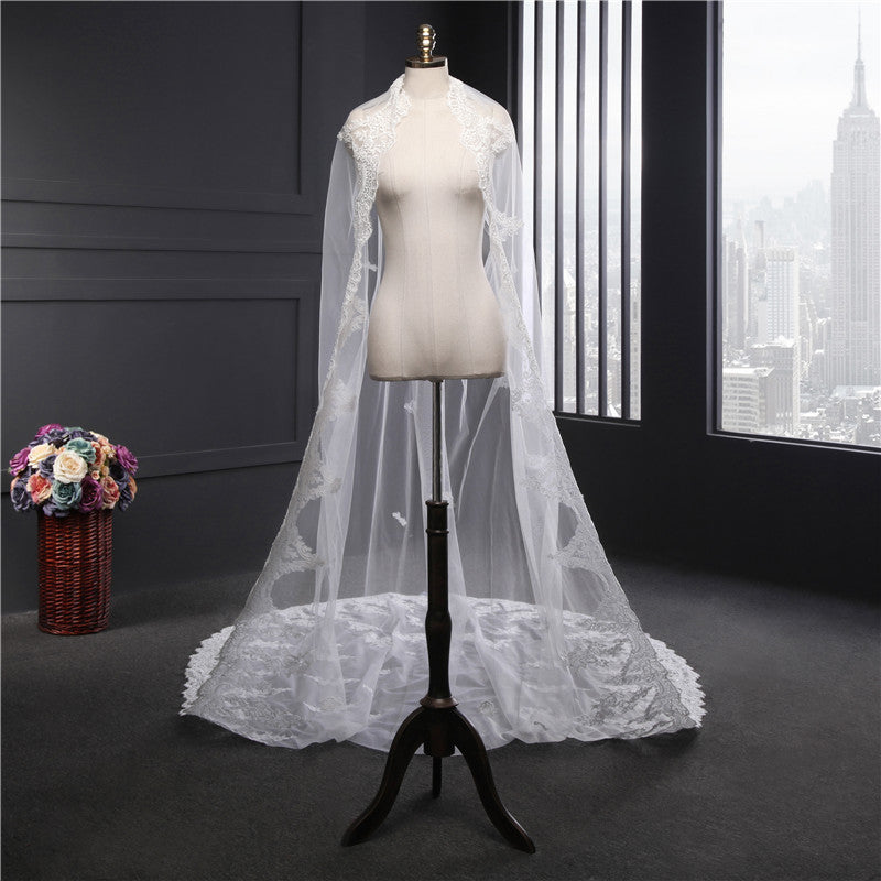 Wedding Veil One-Tier Lace Edge Tulle Cathedral Veils Appliques TS9010