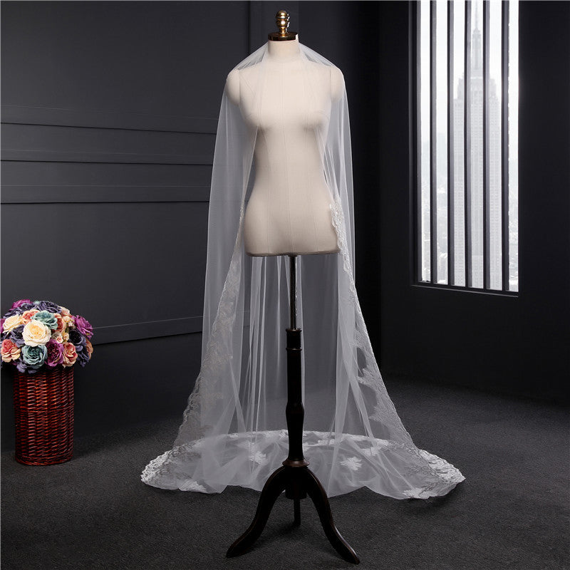 Wedding Veil One-Tier Tulle Lace Edge Chapel Veils Appliques TS91036