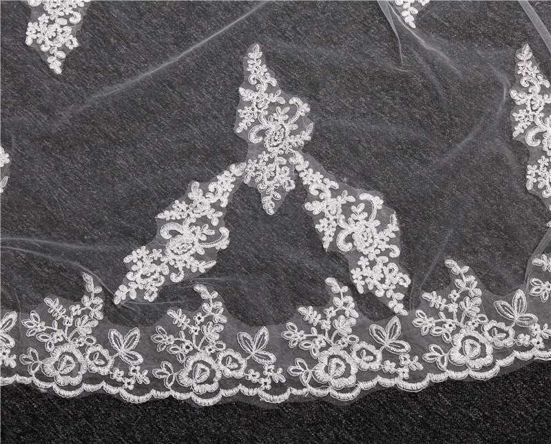 Wedding Veil One-Tier Tulle Lace Edge Chapel Veils Appliques TS91036