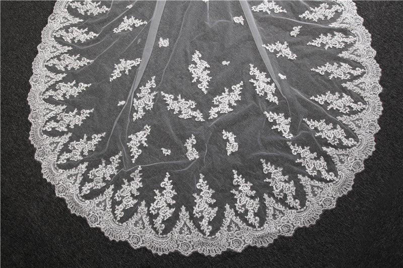 Wedding Veil One-Tier Lace Edge Tulle Cathedral Veils Appliques TS9010