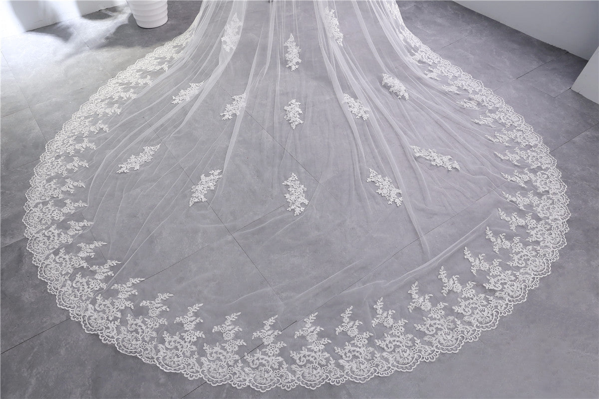 Wedding Veil Two-Tier Tulle Lace Edge Cathedral Veils Appliques TS91029