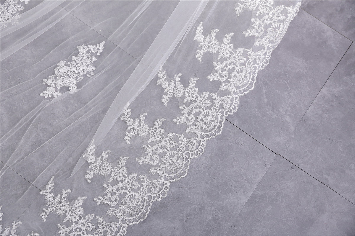 Wedding Veil Two-Tier Tulle Lace Edge Cathedral Veils Appliques TS91029
