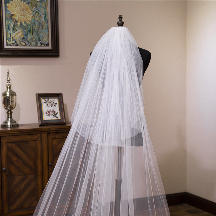 Wedding Veil Two-Tier Lace Edge Tulle Cathedral Veils Appliques TS9012