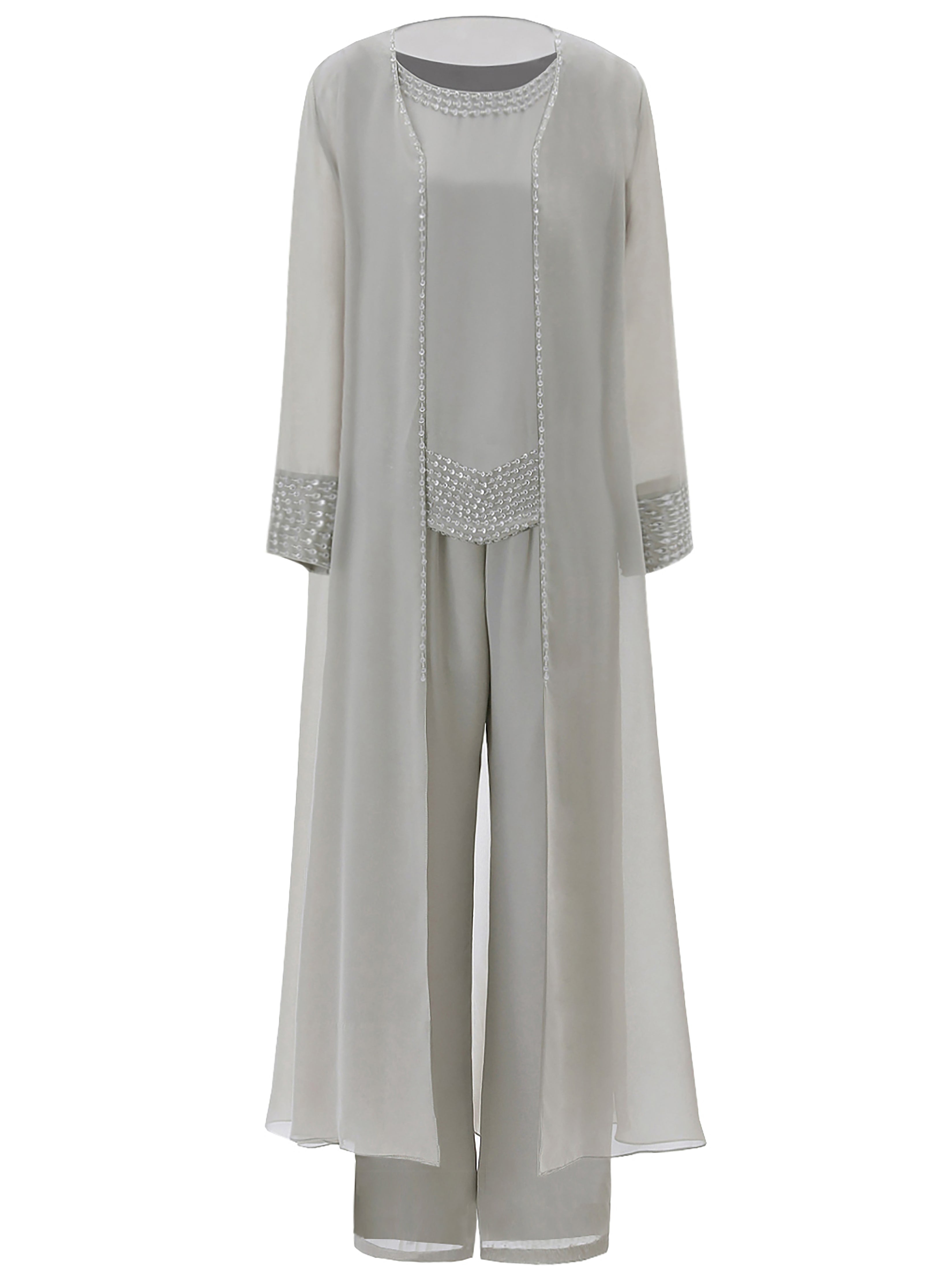 Elegant 3 Pieces Chiffon Mother of Bride Dress Pant Suits, Cinnamon_Rose Elegant 3 Pieces Chiffon Mother of Bride Dress Pant Suits, Cinnamon_Rose
