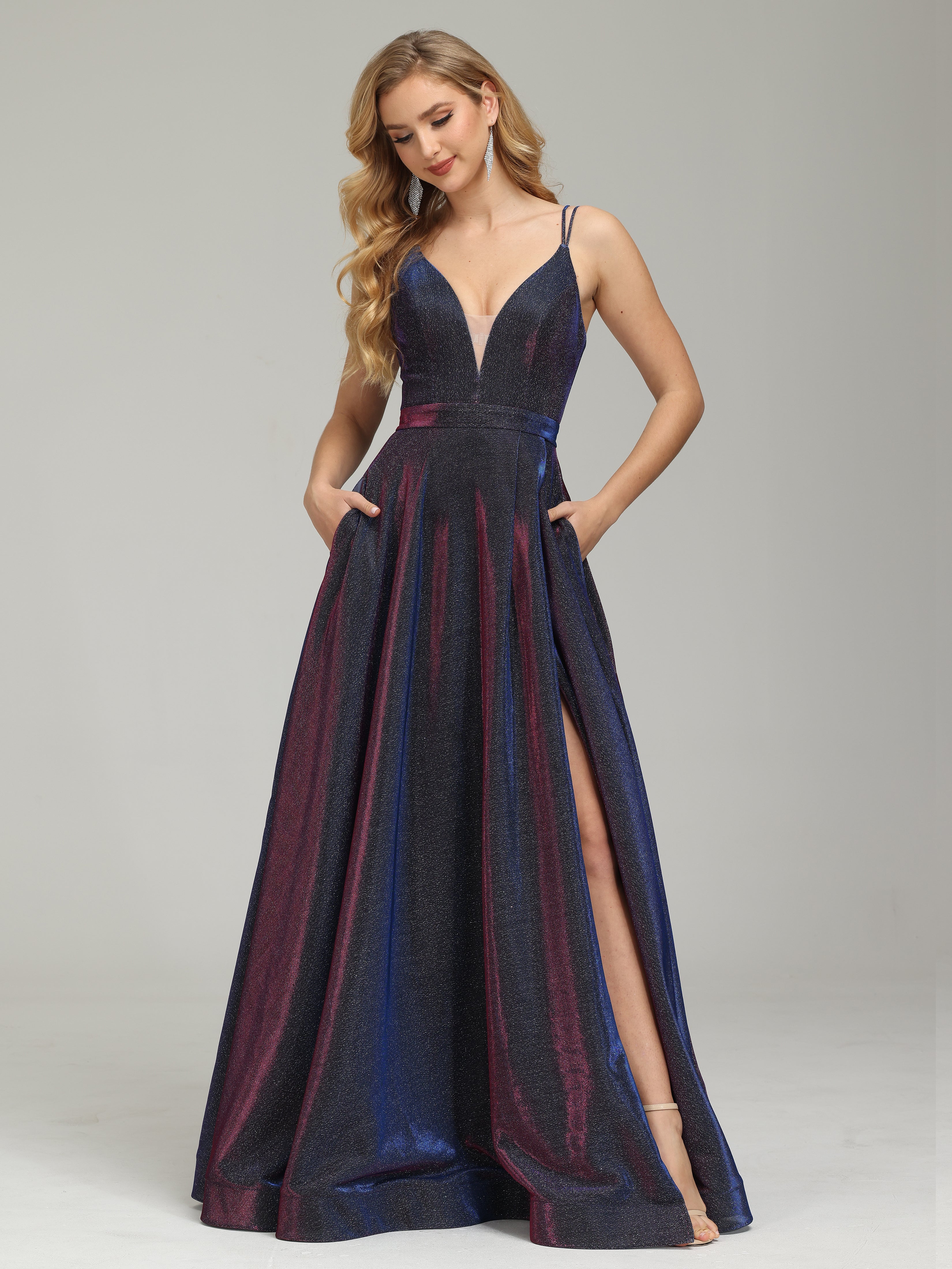 Cicinia V-Neck Backless Prom Dress Iridescent Spaghetti Strap Evening Gown Cicinia V-Neck Backless Prom Dress Iridescent Spaghetti Strap Evening Gown