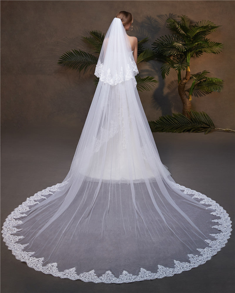 Wedding Veil Two-Tier Tulle Lace Edge Cathedral Veils Appliques TS9101 Wedding Veil Two-Tier Tulle Lace Edge Cathedral Veils Appliques TS9101