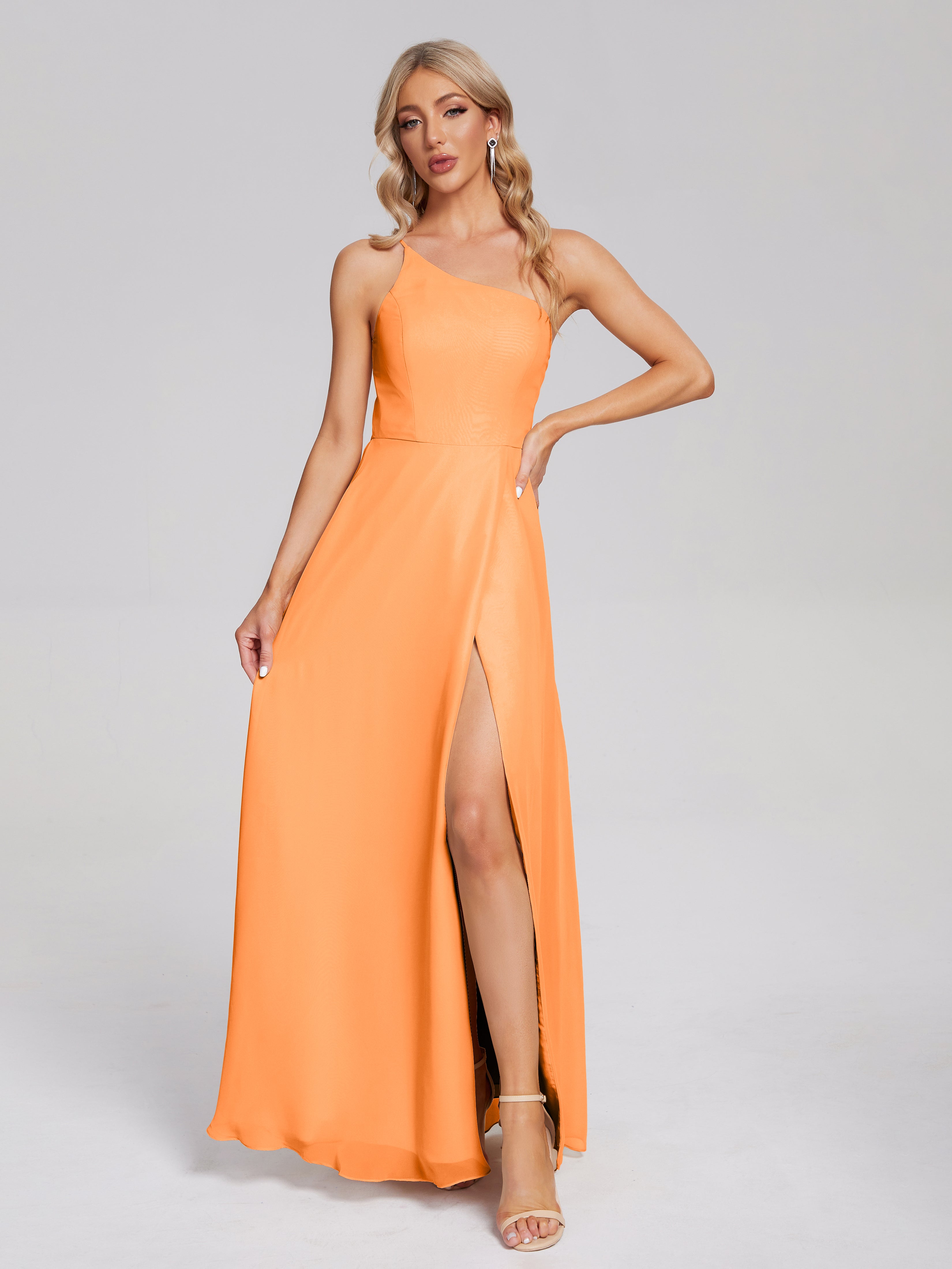 One Shoulder Chiffon Prom Dress with Side Slit