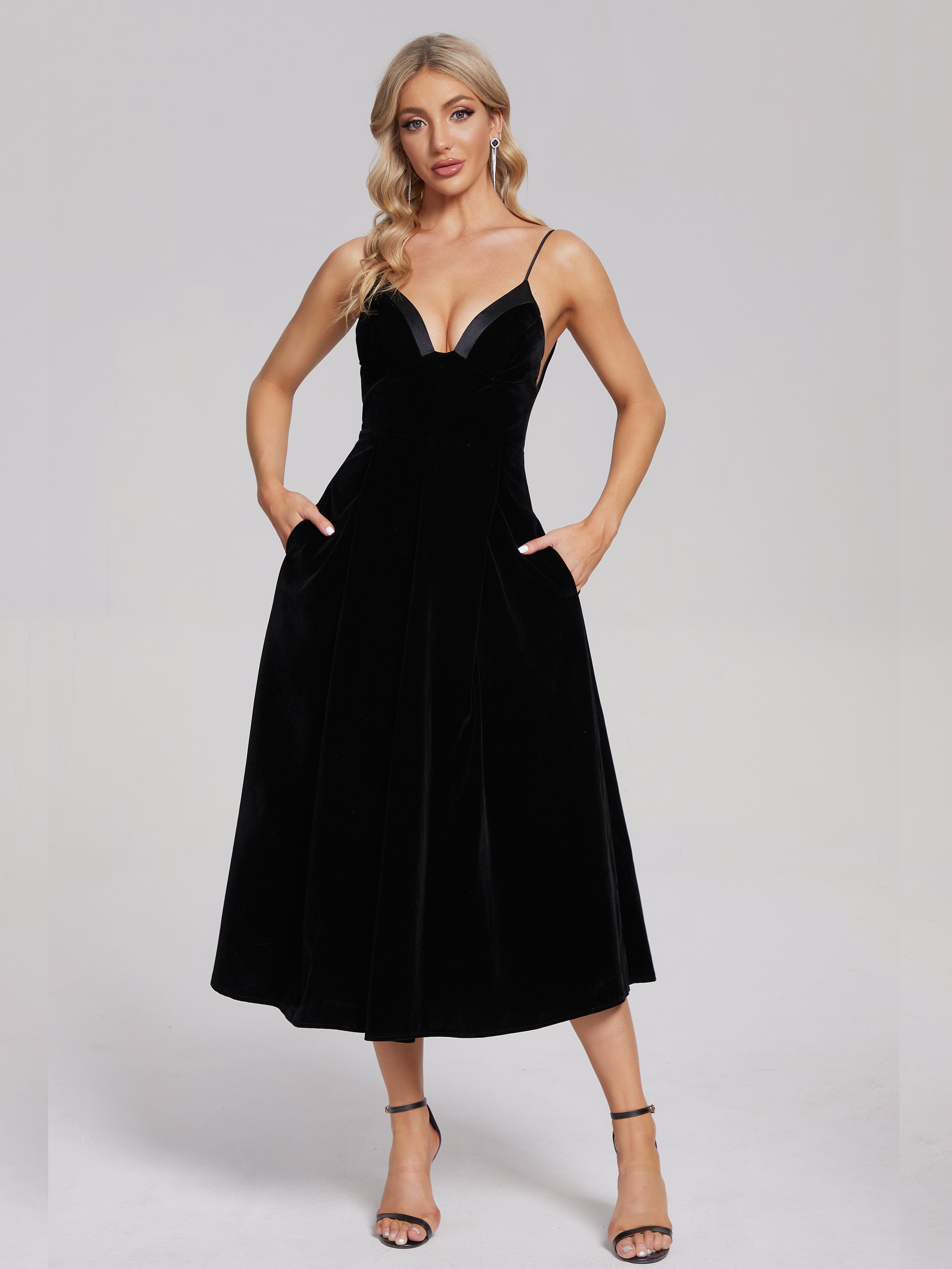 Cicinia Spaghetti Straps V-Neck Velvet Bridesmaid Dress