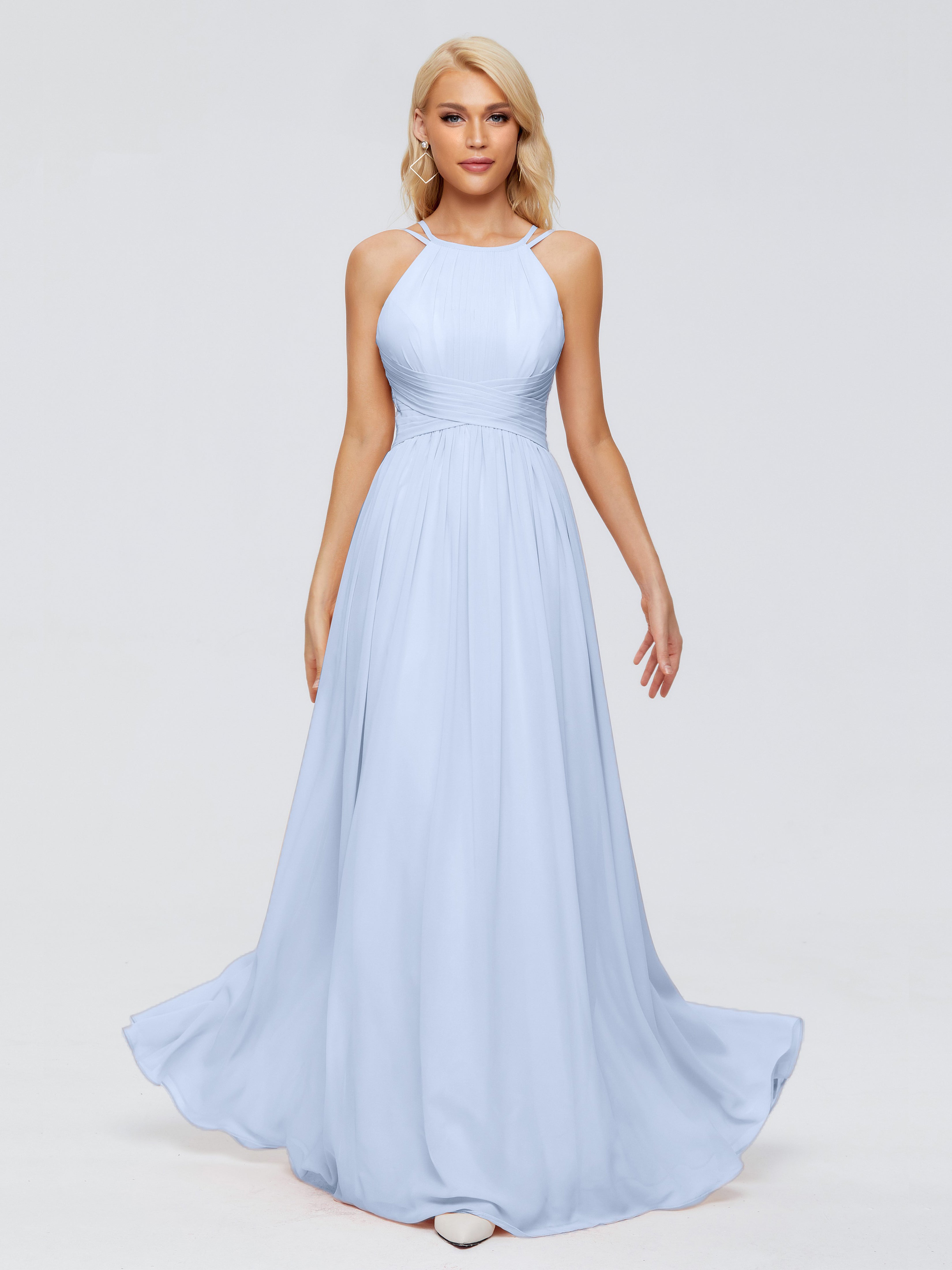 Halter Ruched Chiffon Bridesmaid Dresses US14 - Cicinia Halter Ruched Chiffon Bridesmaid Dresses US14 - Cicinia