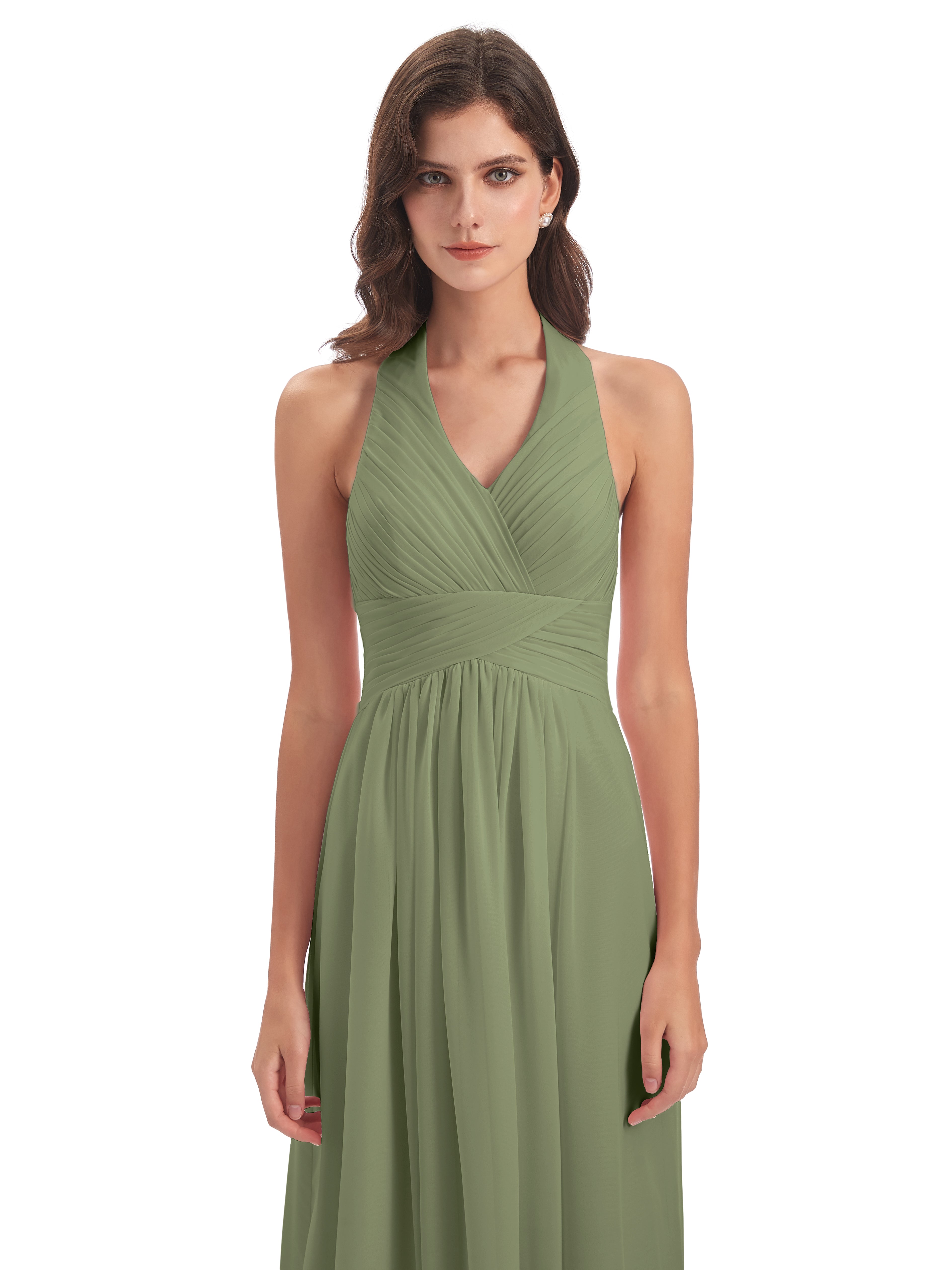 Camila A-line Halter Pleating Long Bridesmaid Dresses