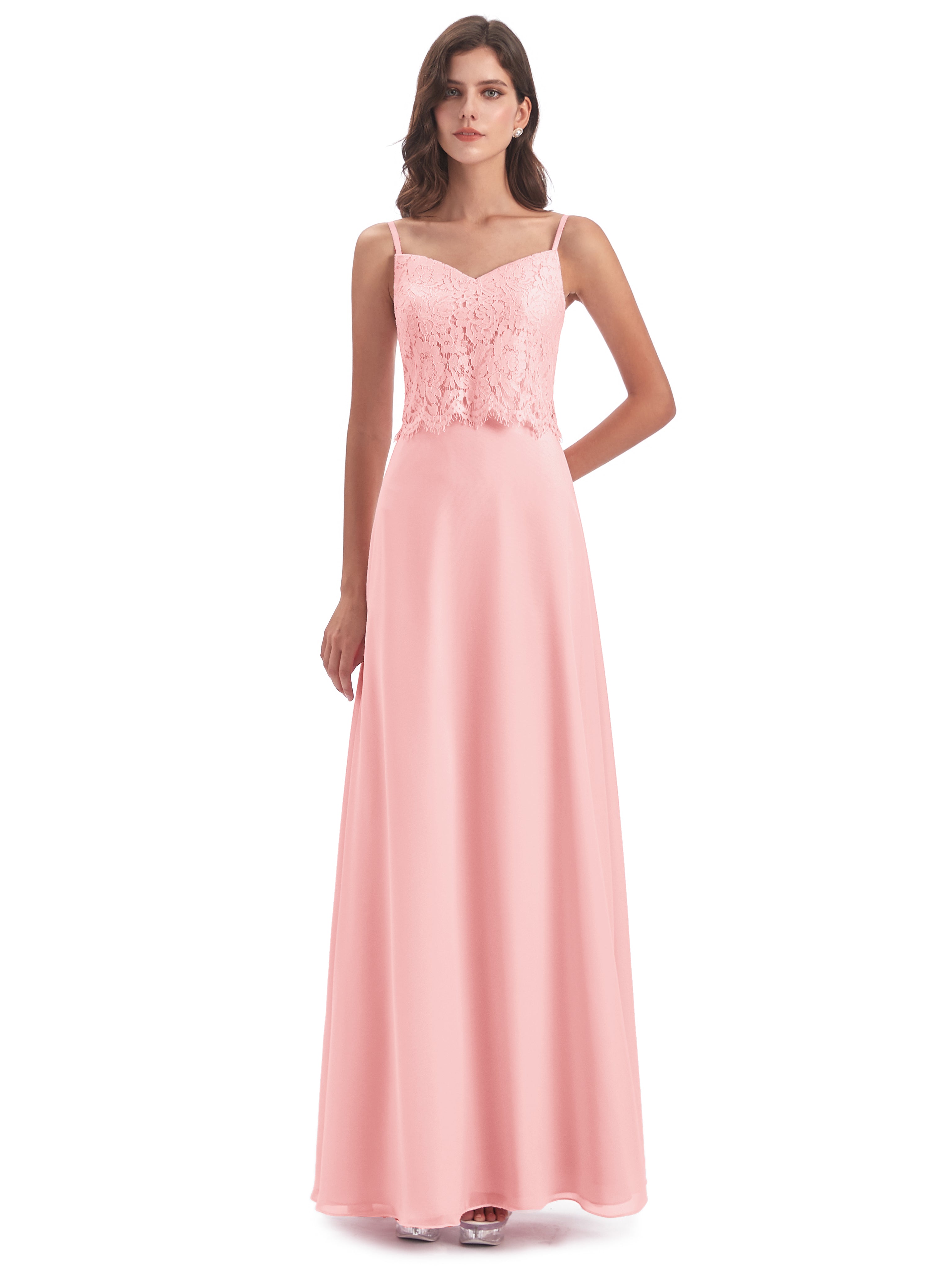 Grace Column Spaghetti Straps Lace Bridesmaid Dresses