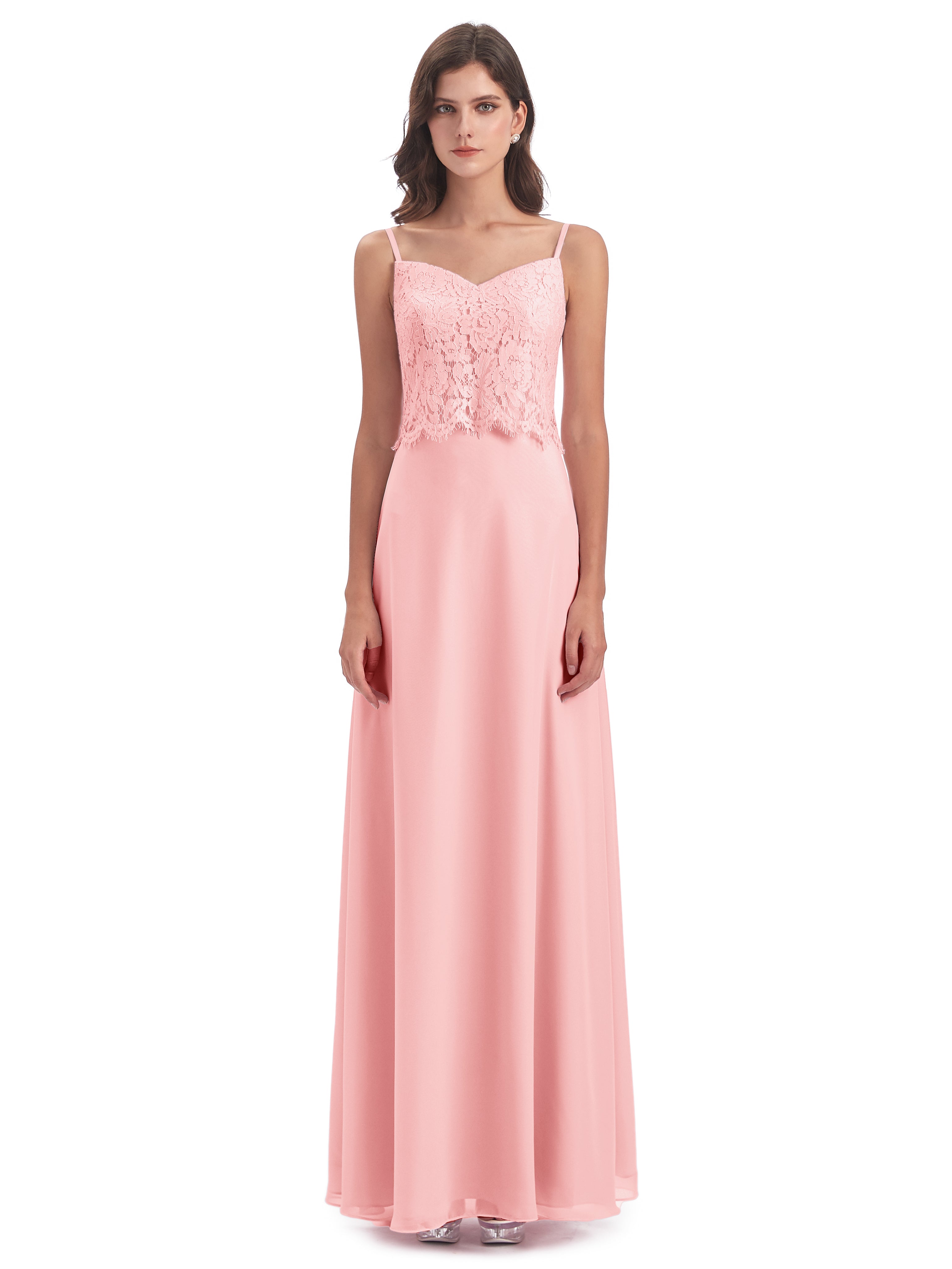 Grace Column Spaghetti Straps Lace Bridesmaid Dresses