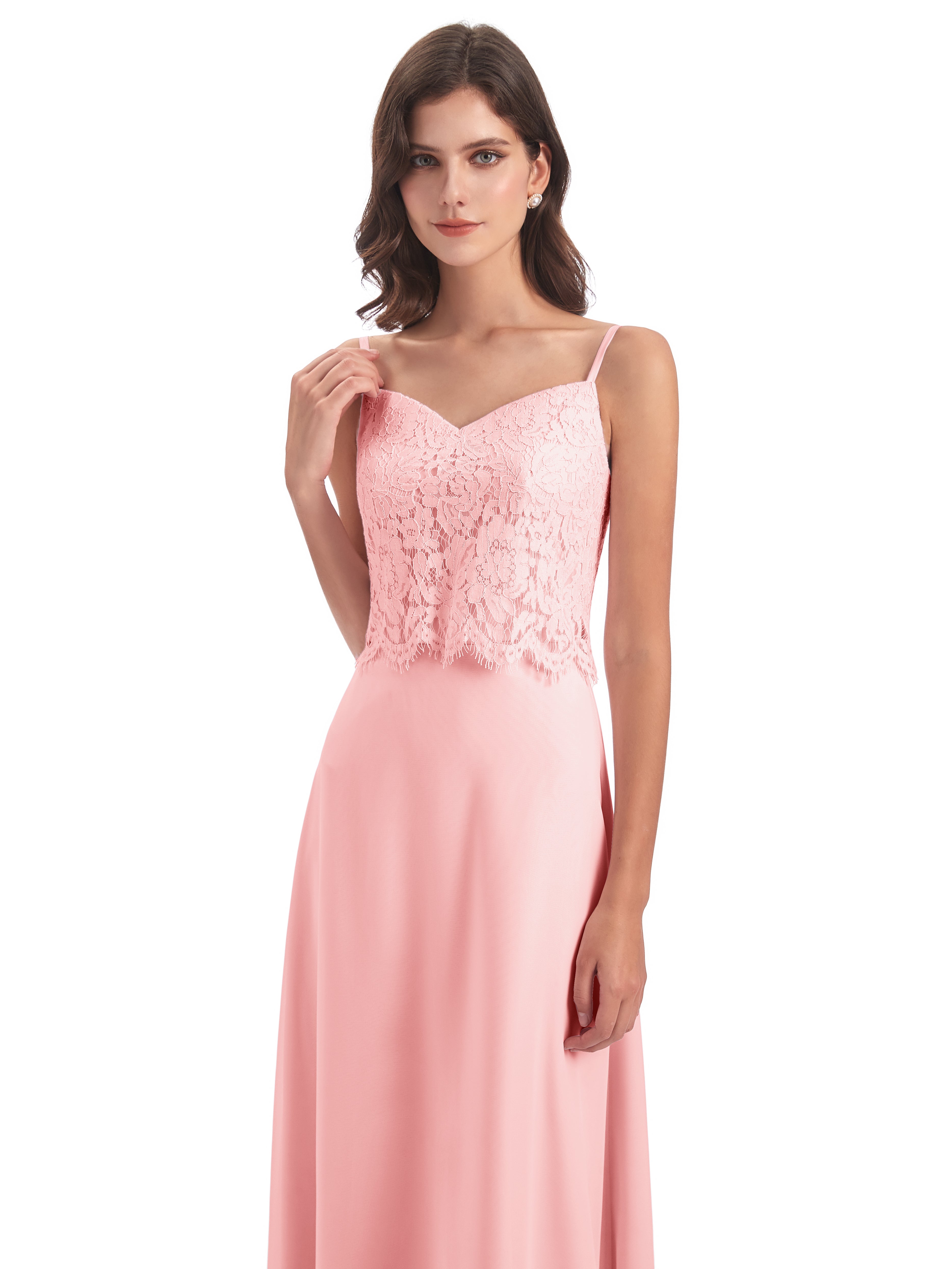 Grace Column Spaghetti Straps Lace Bridesmaid Dresses