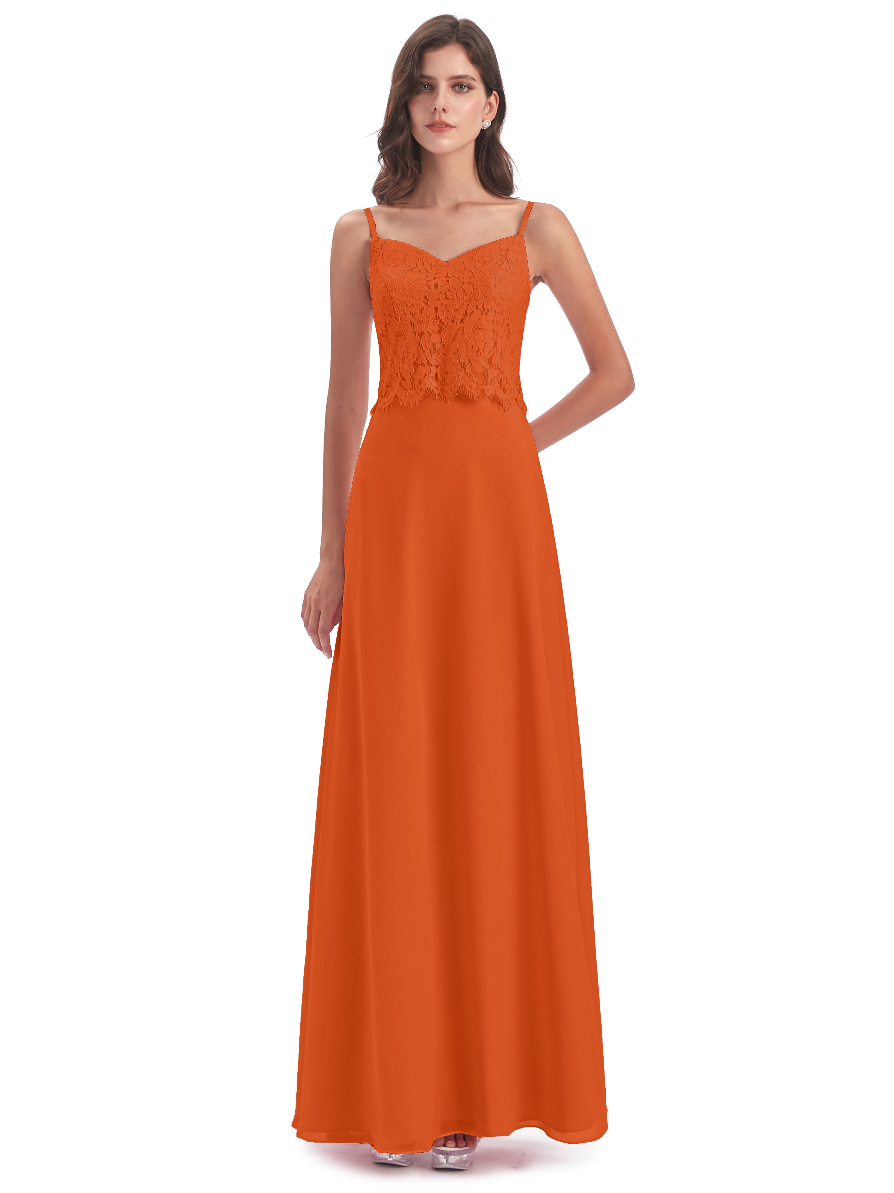 Grace Column Spaghetti Straps Lace Bridesmaid Dresses