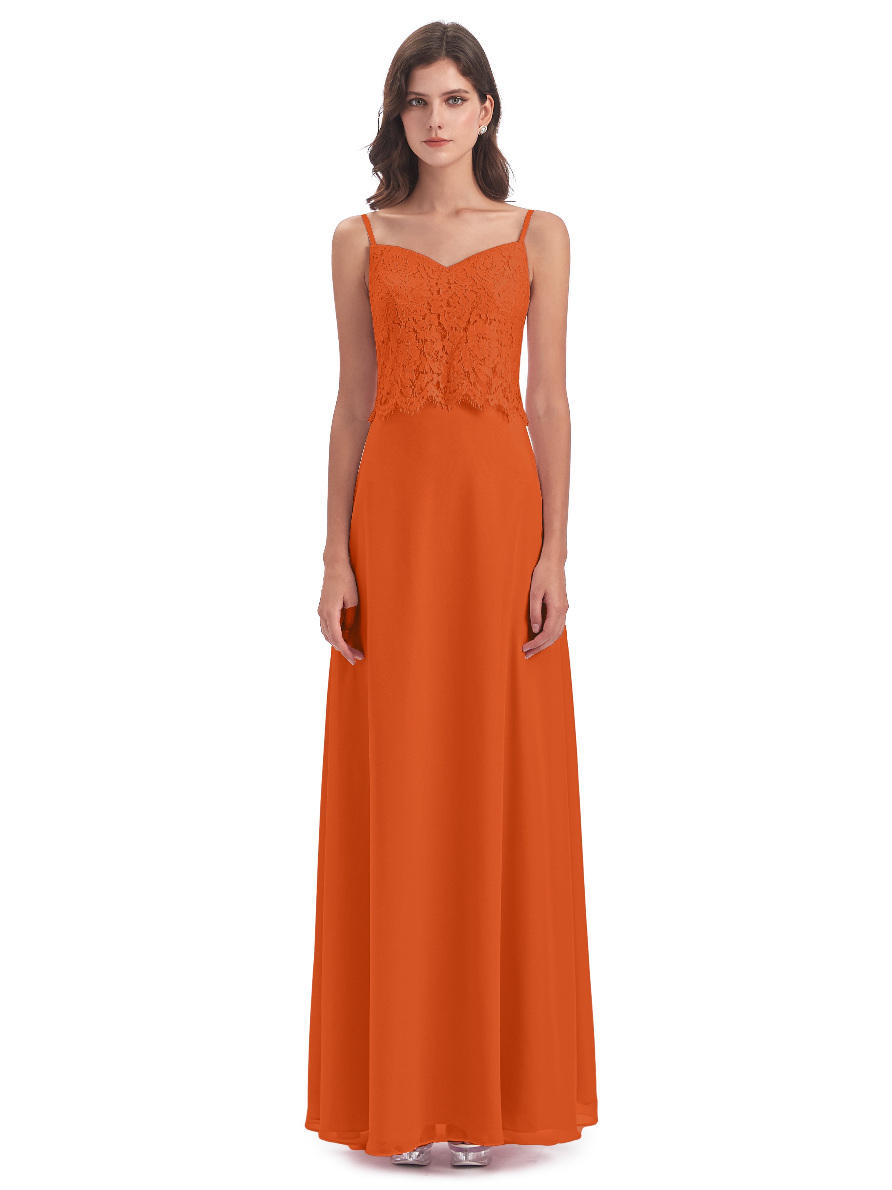 Grace Column Spaghetti Straps Lace Bridesmaid Dresses