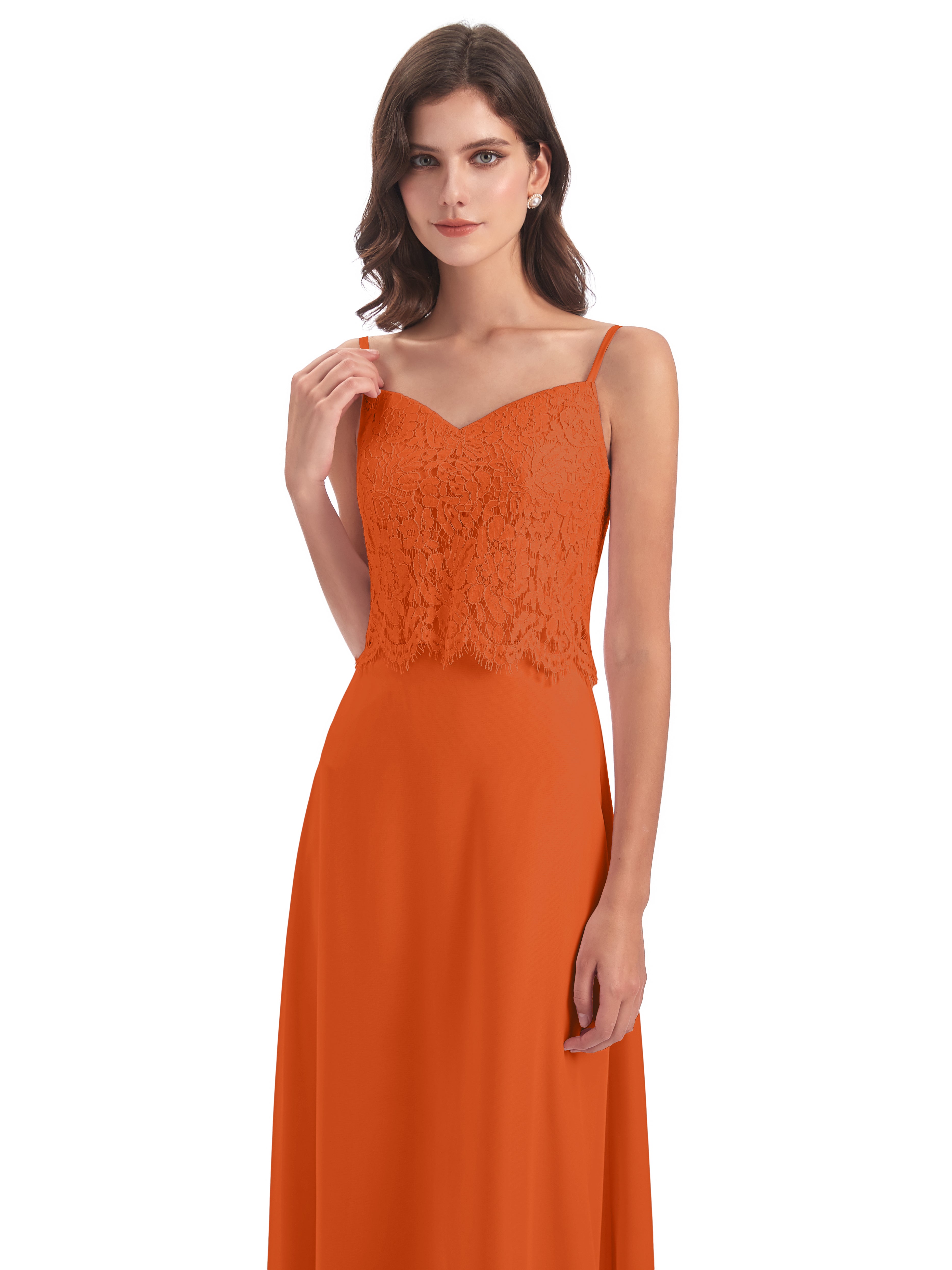Grace Column Spaghetti Straps Lace Bridesmaid Dresses