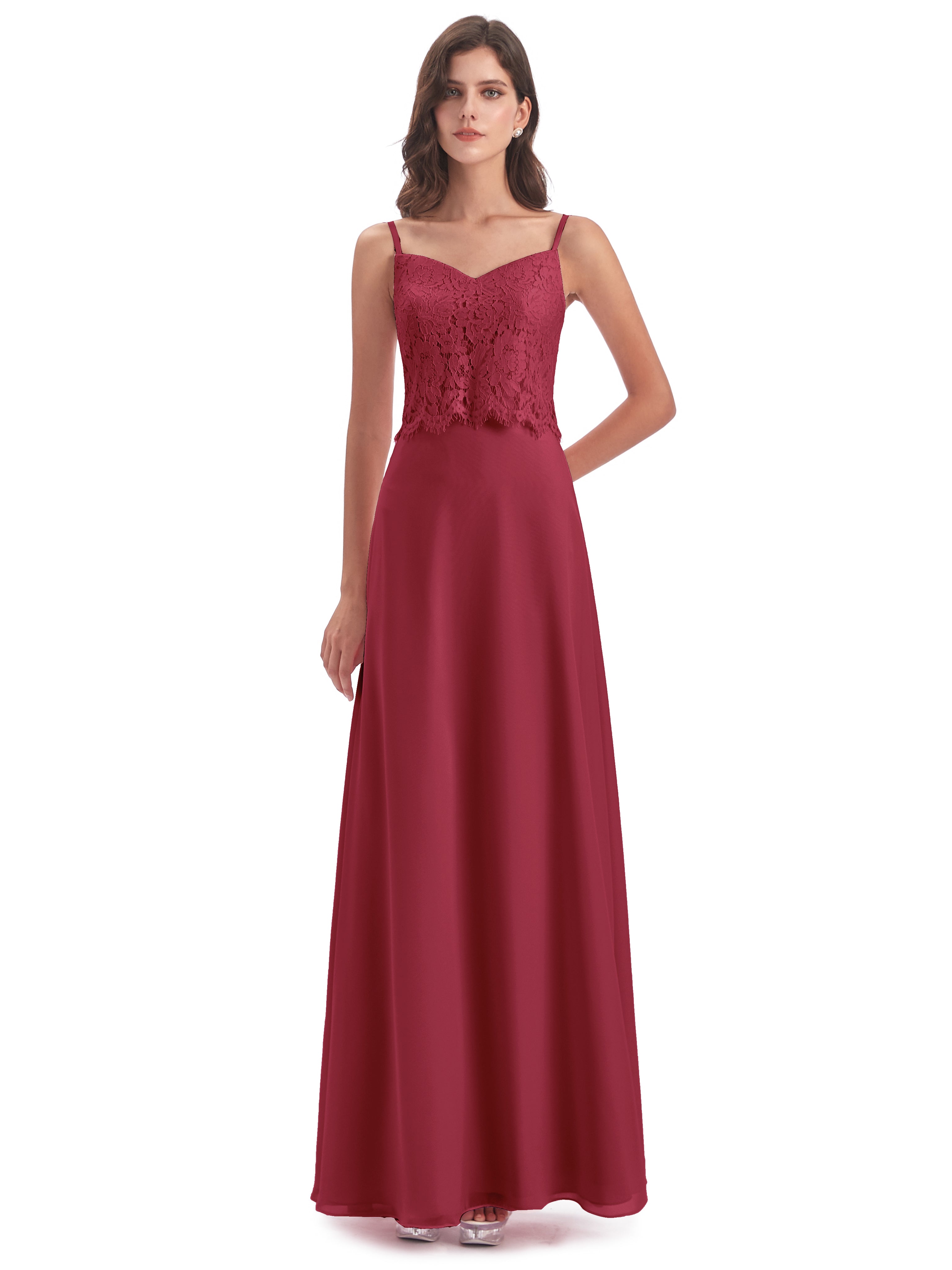 Grace Column Spaghetti Straps Lace Bridesmaid Dresses
