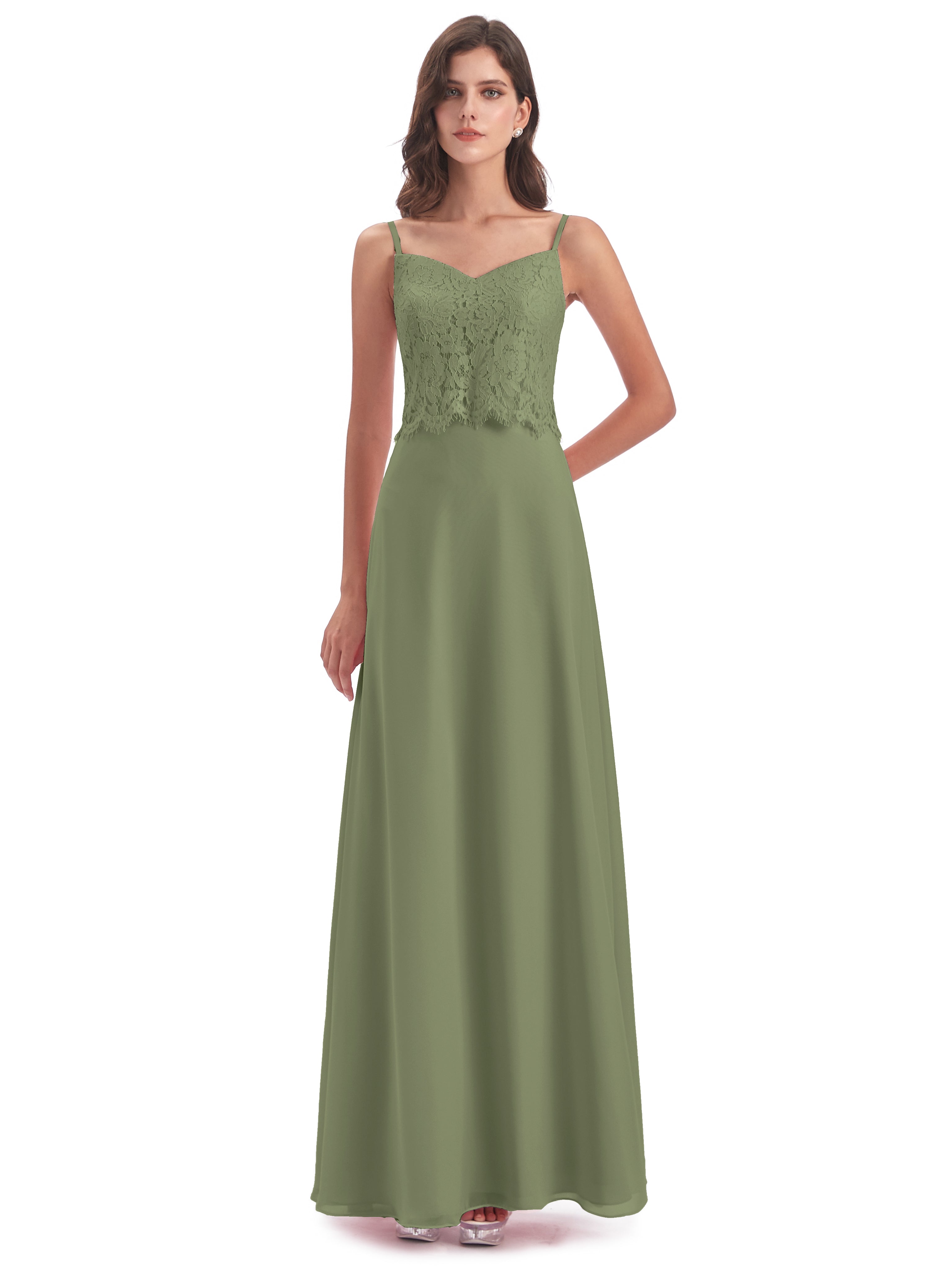 Grace Column Spaghetti Straps Lace Bridesmaid Dresses
