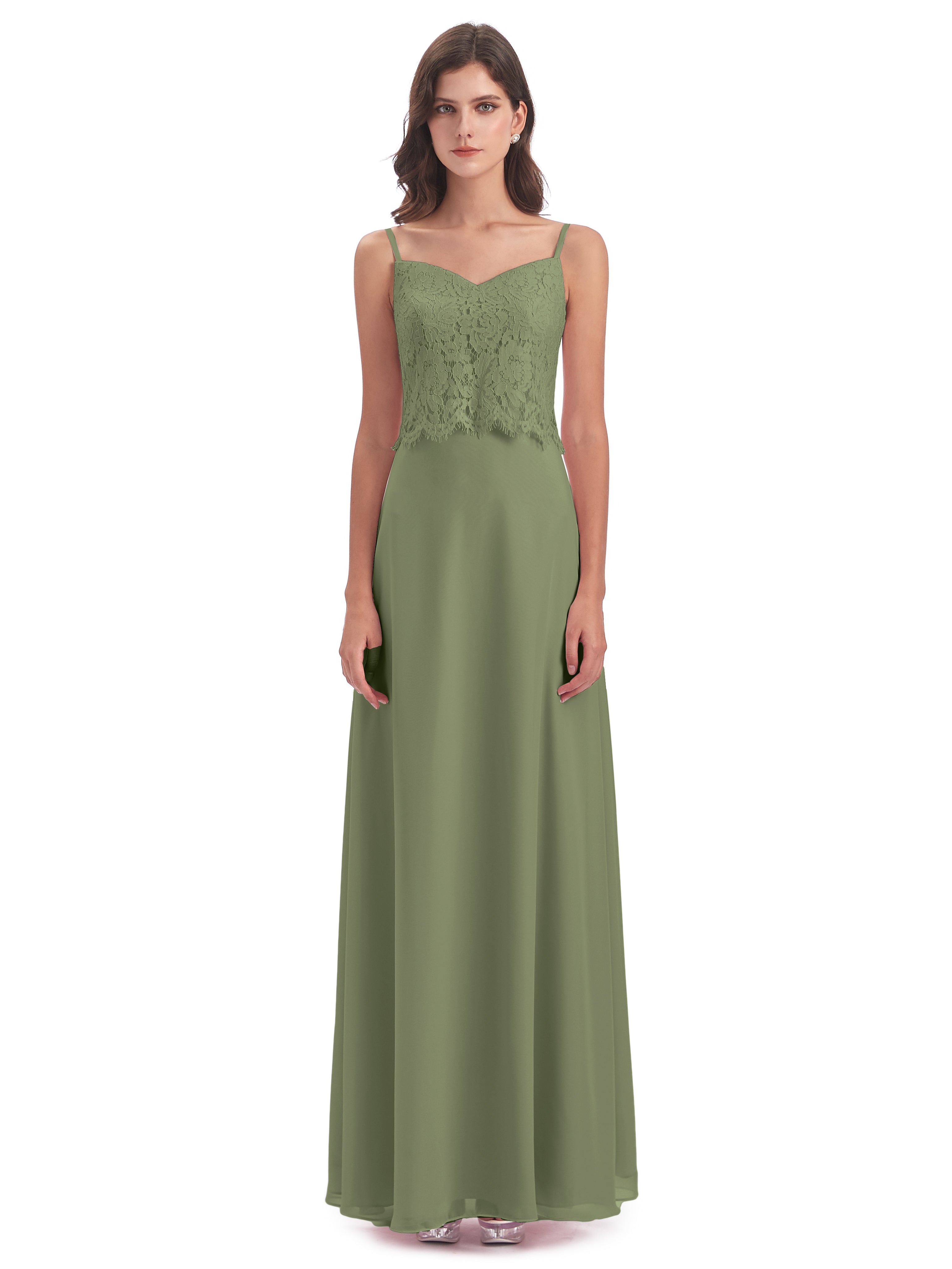 Grace Column Spaghetti Straps Lace Bridesmaid Dresses
