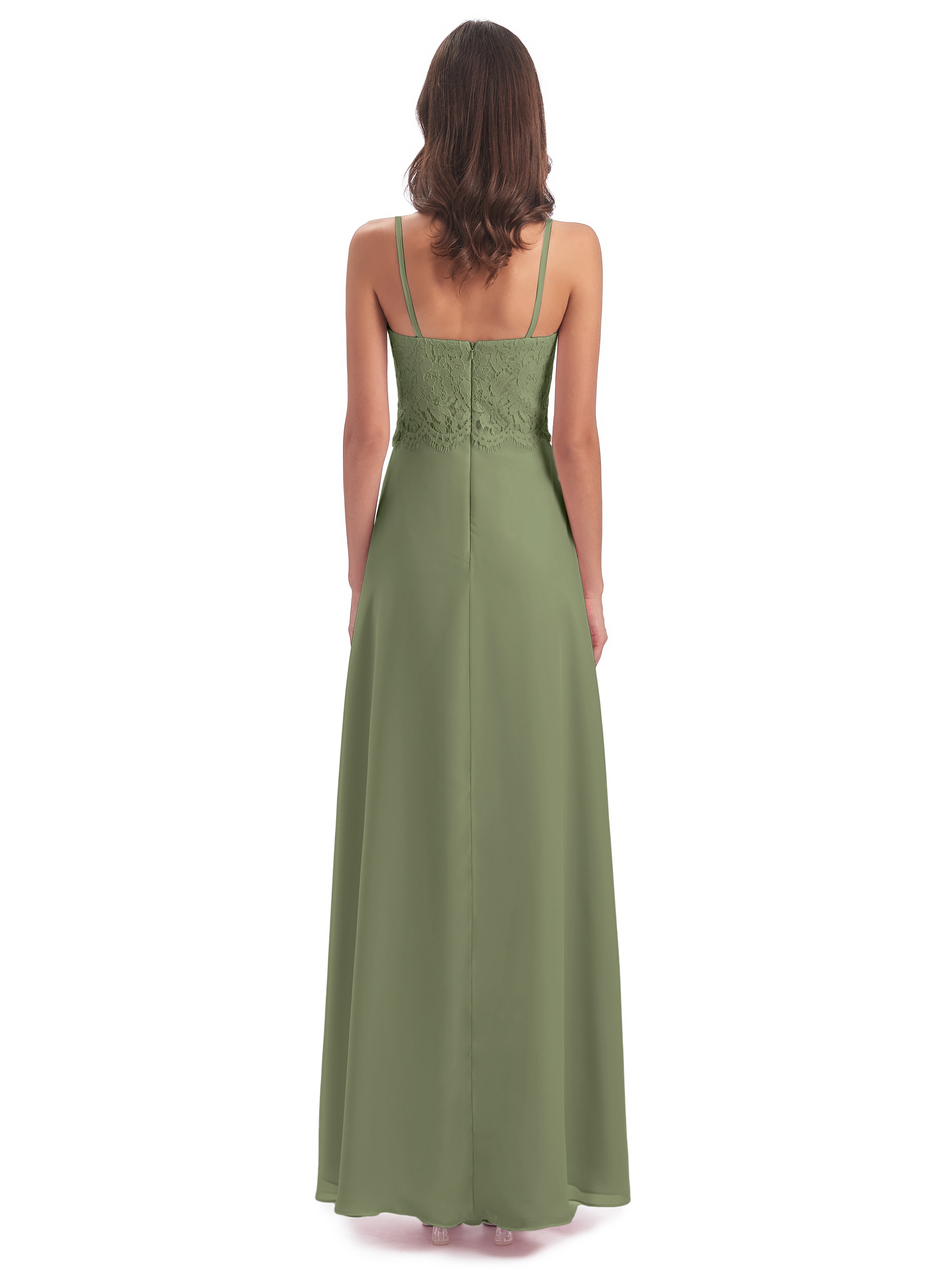 Grace Column Spaghetti Straps Lace Bridesmaid Dresses