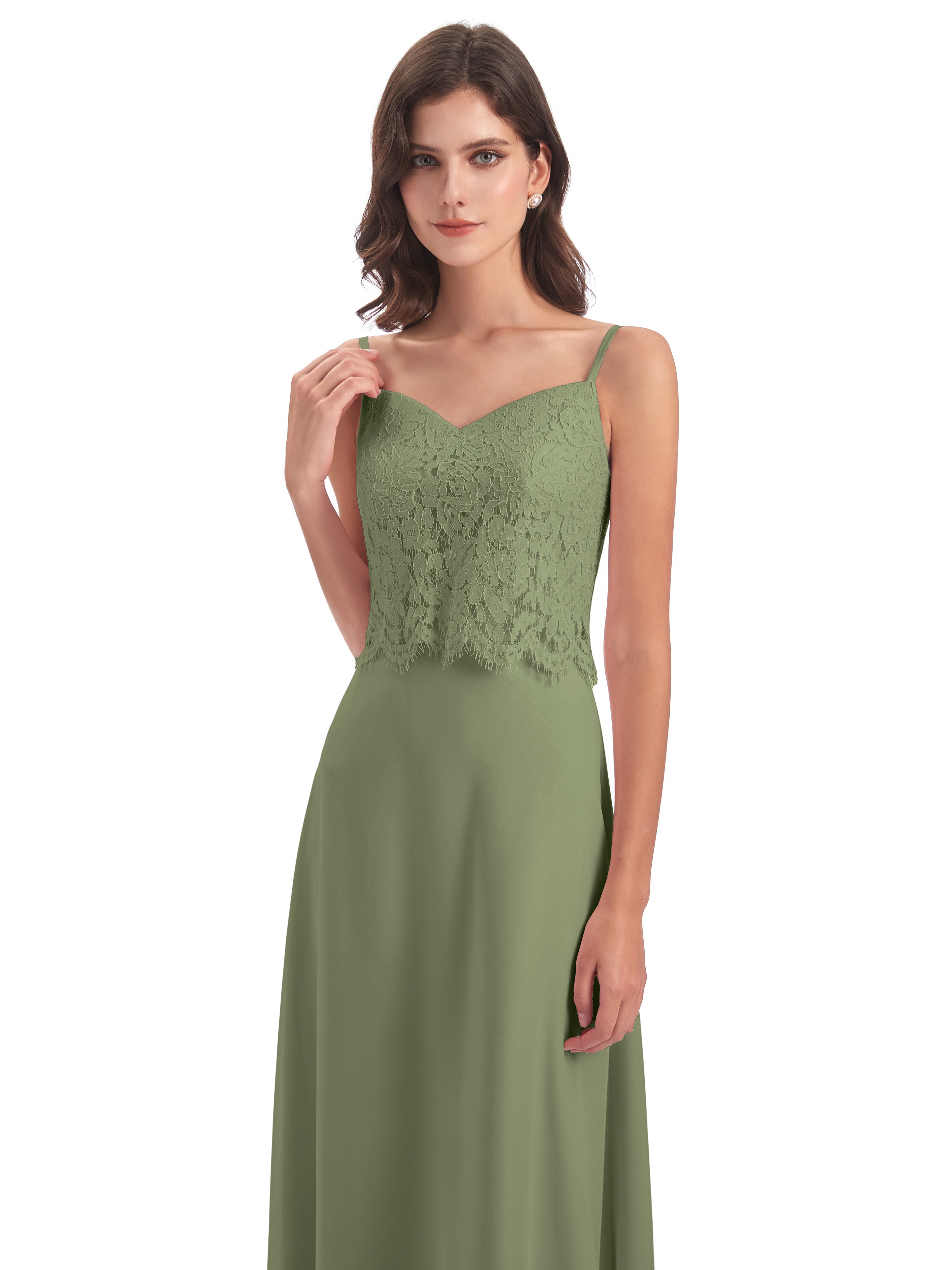 Grace Column Spaghetti Straps Lace Bridesmaid Dresses
