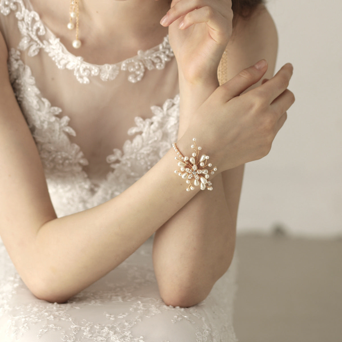 Floral Pearl Cluster Wedding Wrist Corsage Floral Pearl Cluster Wedding Wrist Corsage
