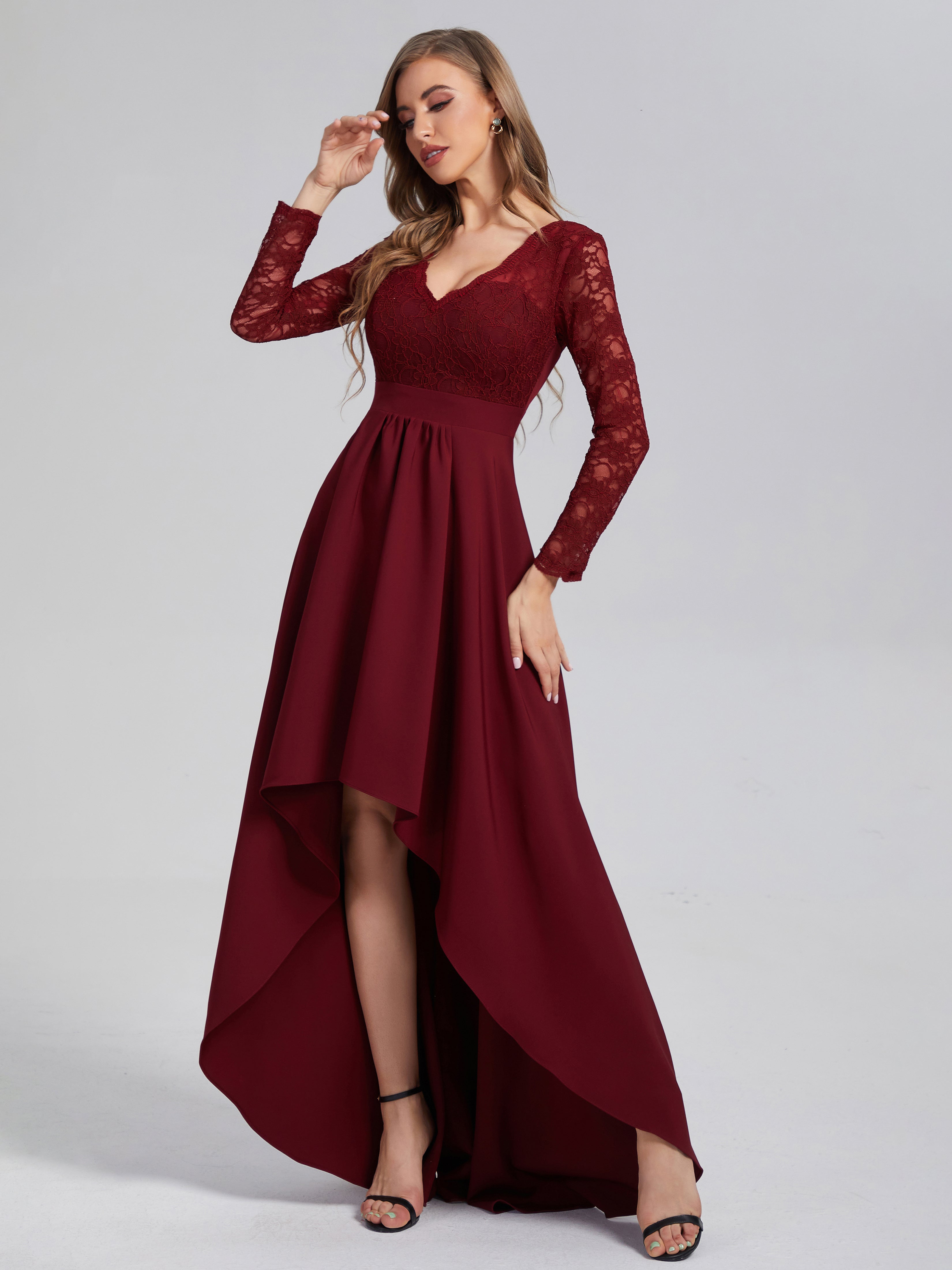 High Low Long Sleeve Open Back Prom Dresses High Low Long Sleeve Open Back Prom Dresses