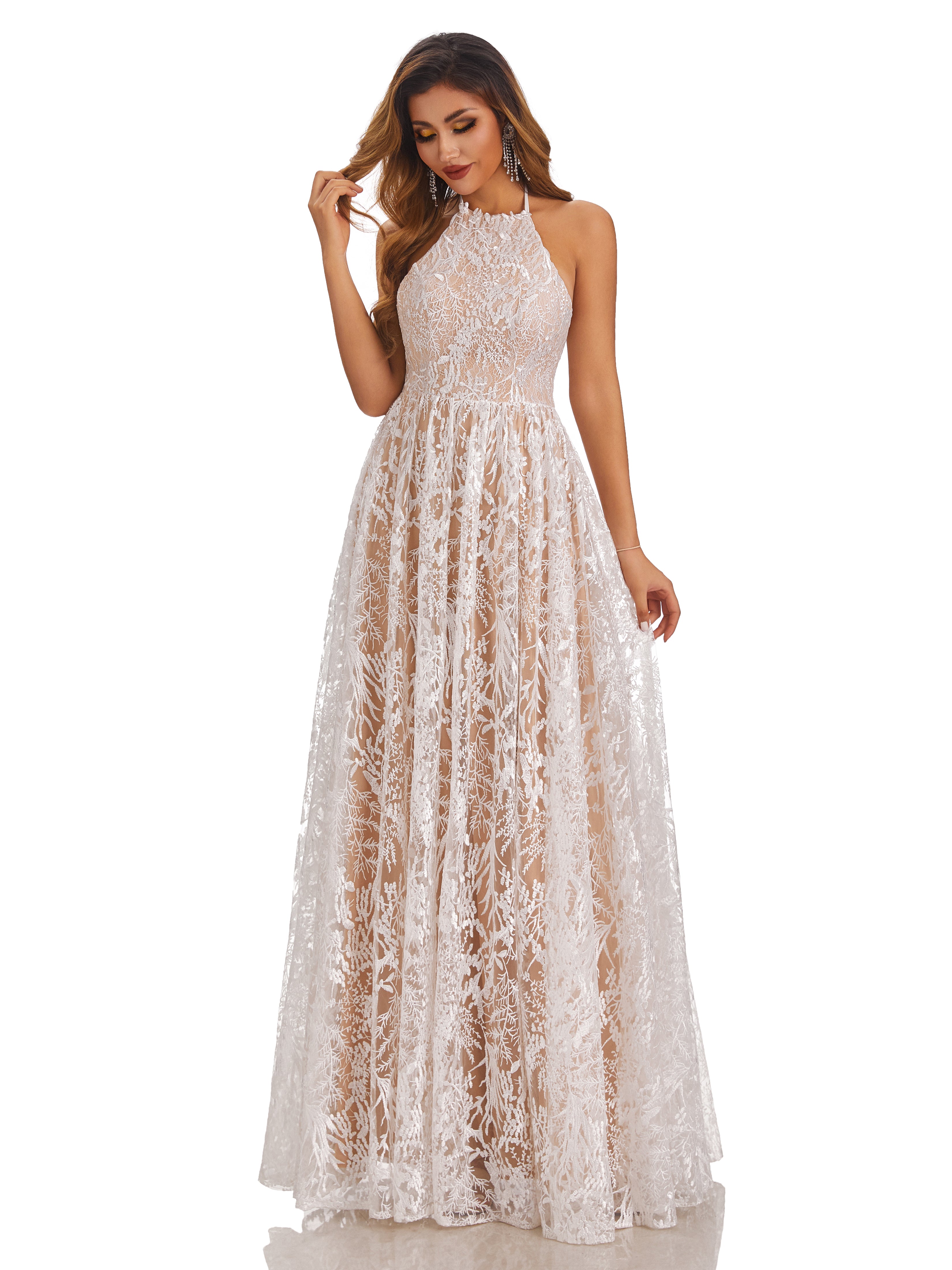 Cicinia Illusion Halter Lace Wedding Dress Cicinia Illusion Halter Lace Wedding Dress