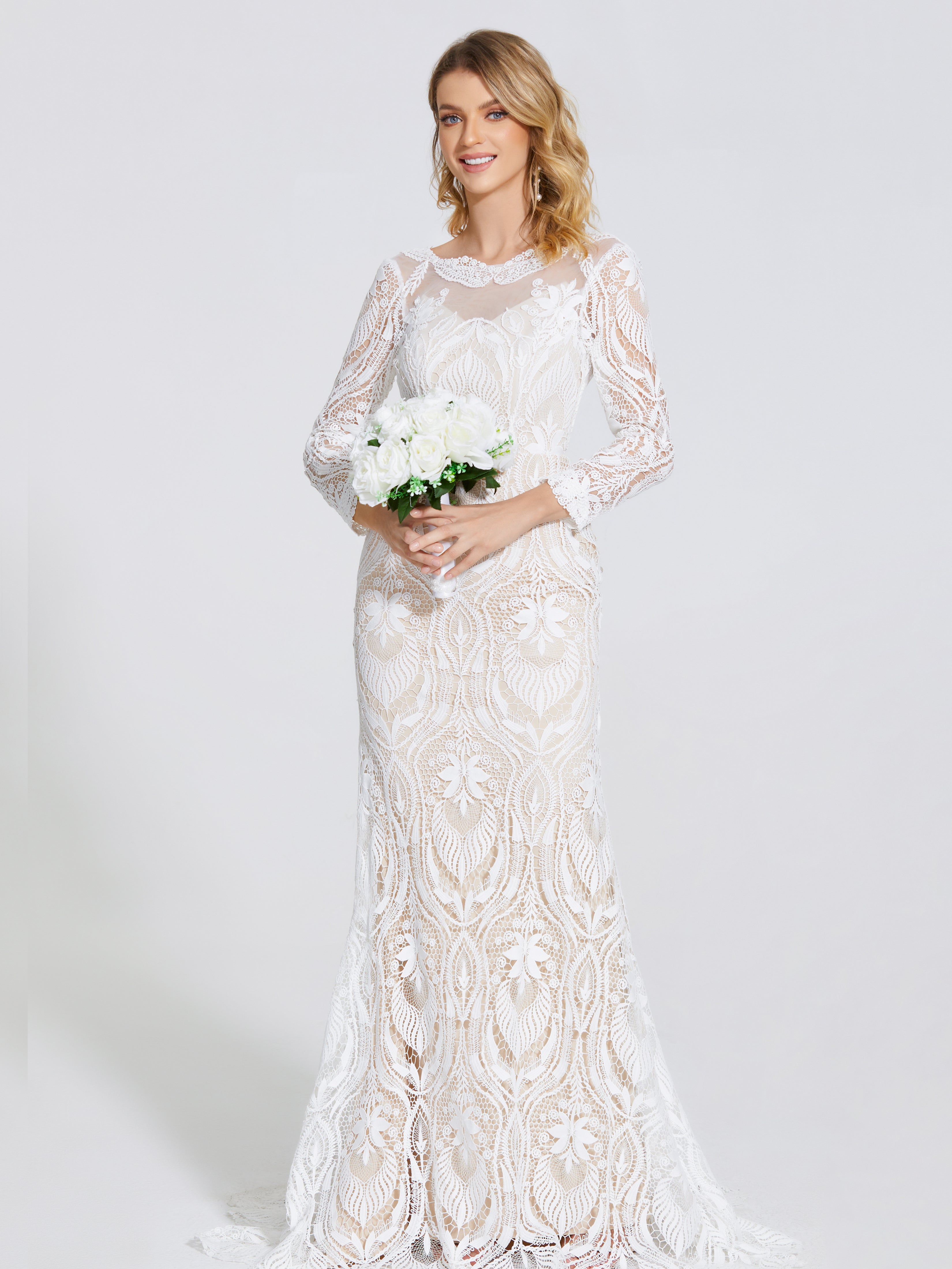 Cicinia Long Sleeves Trumpet Lace Wedding Dress Cicinia Long Sleeves Trumpet Lace Wedding Dress