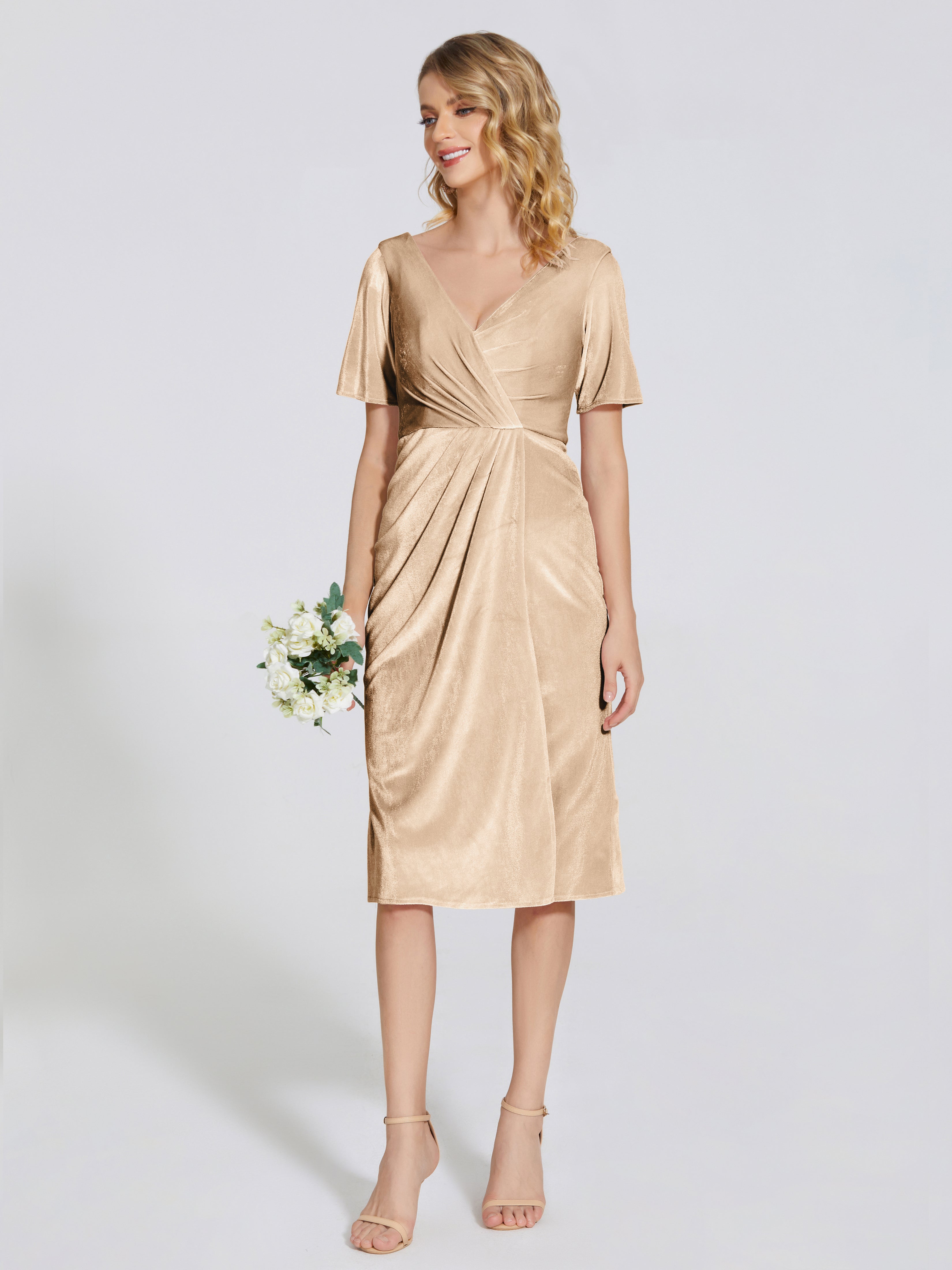 Cicinia Midi Sheath Velvet Bridesmaid Dress, Champagne Cicinia Midi Sheath Velvet Bridesmaid Dress, Champagne
