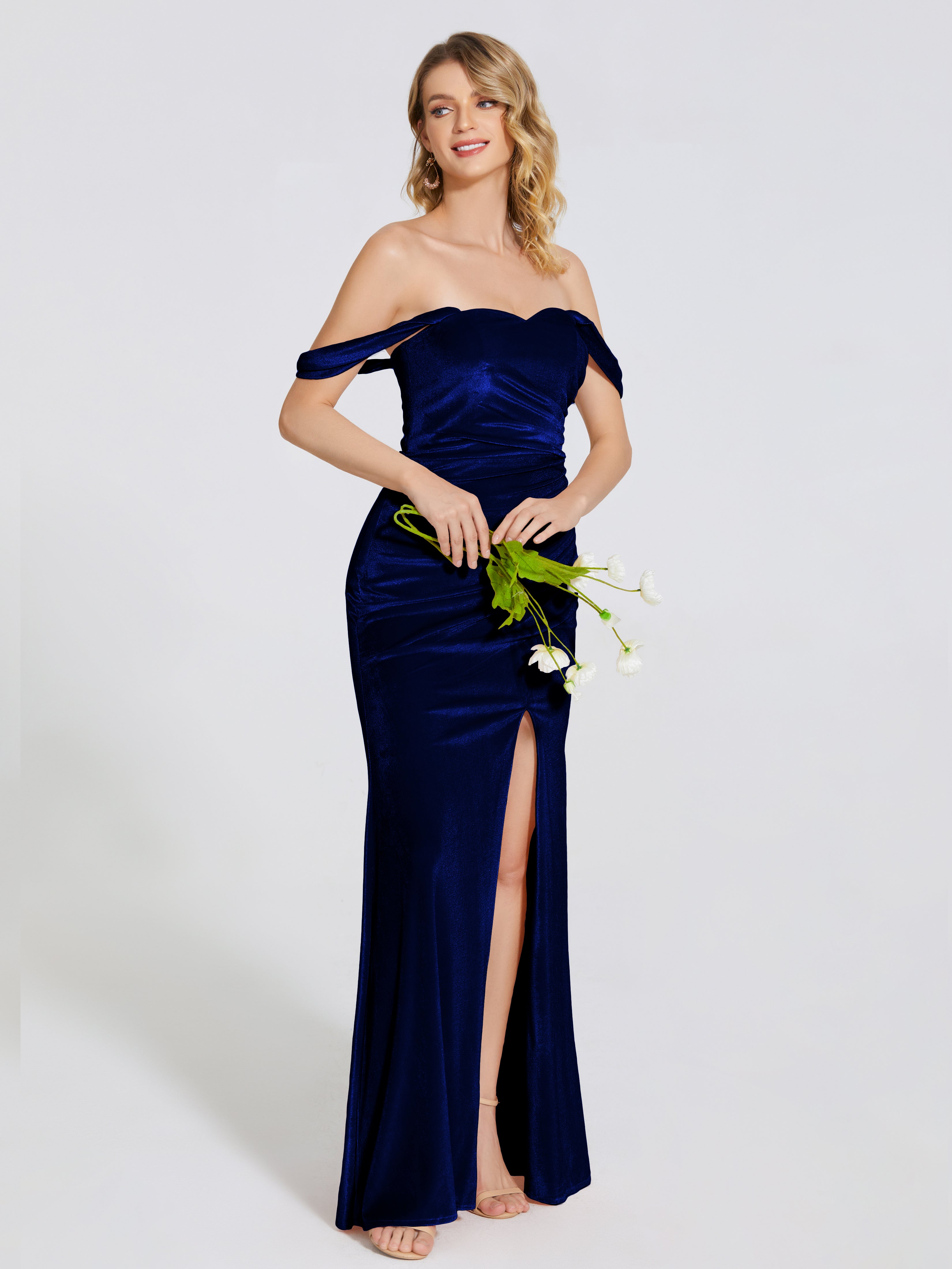Off Shoulder Trumpet Velvet Prom Dress with Slit Off Shoulder Trumpet Velvet Prom Dress with Slit