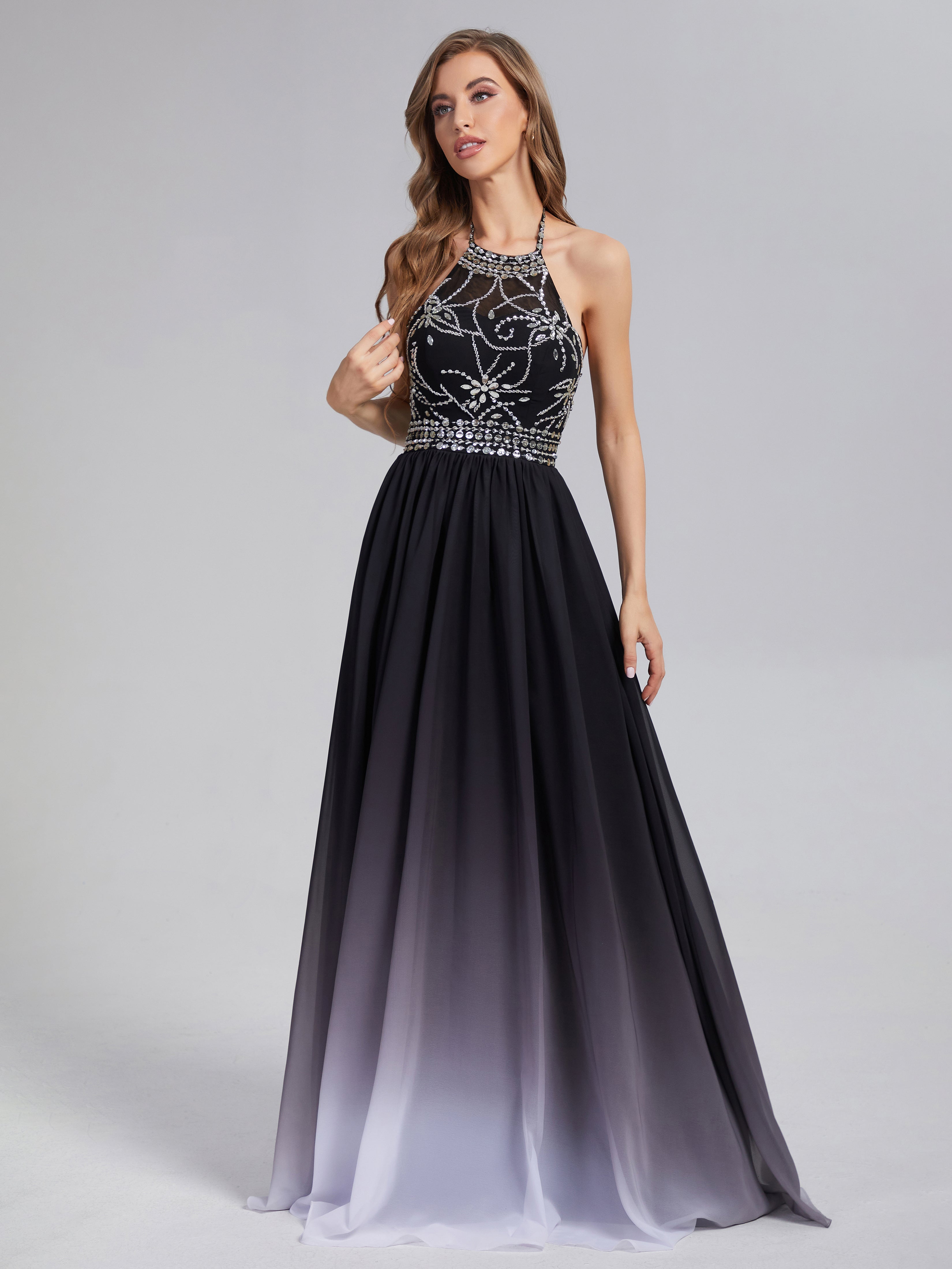 Ombre Halter Beading Chiffon Prom Dresses Ombre Halter Beading Chiffon Prom Dresses