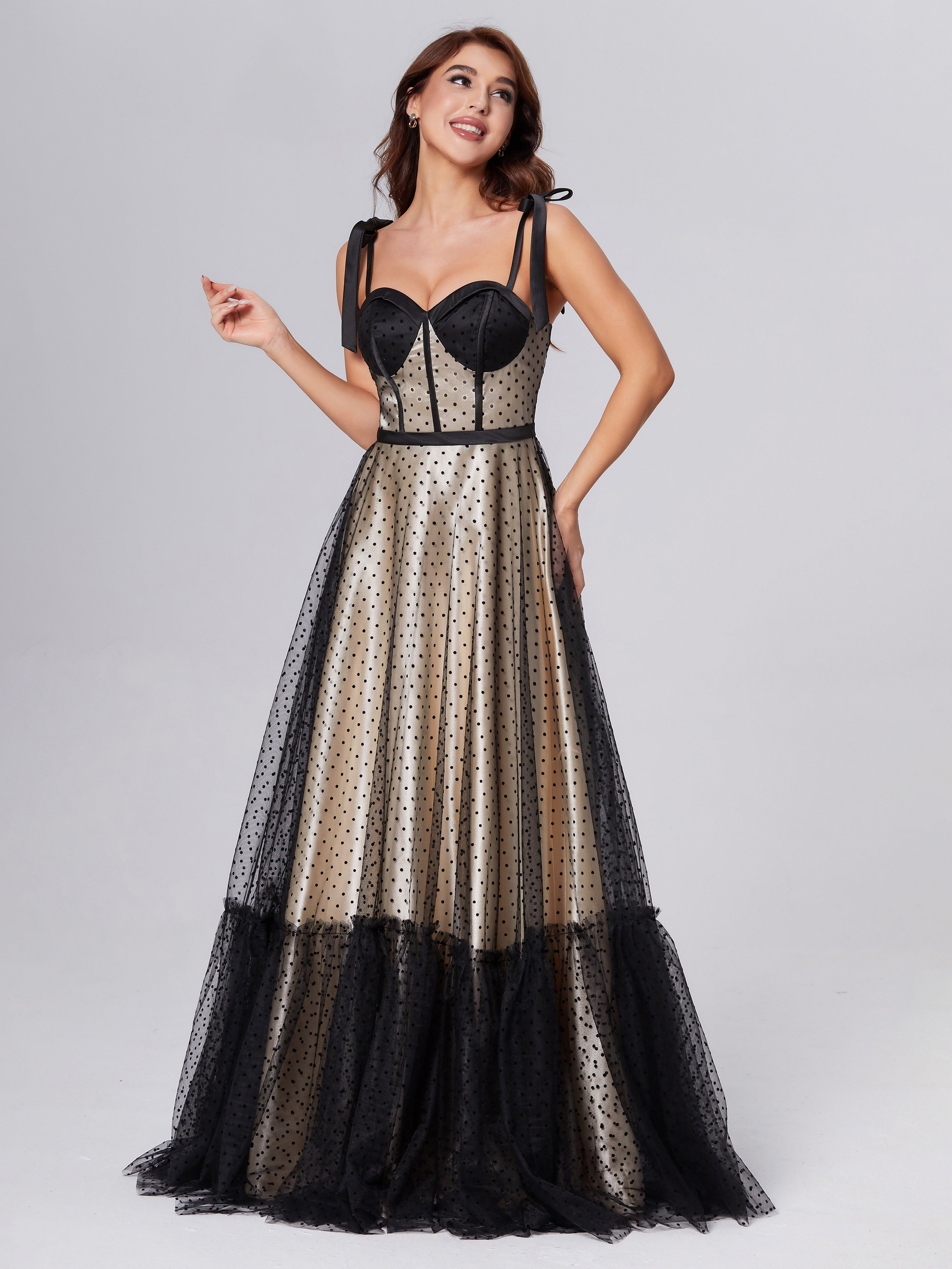 Polka Dots Floor Length Elastic Satin Prom Dresses Polka Dots Floor Length Elastic Satin Prom Dresses